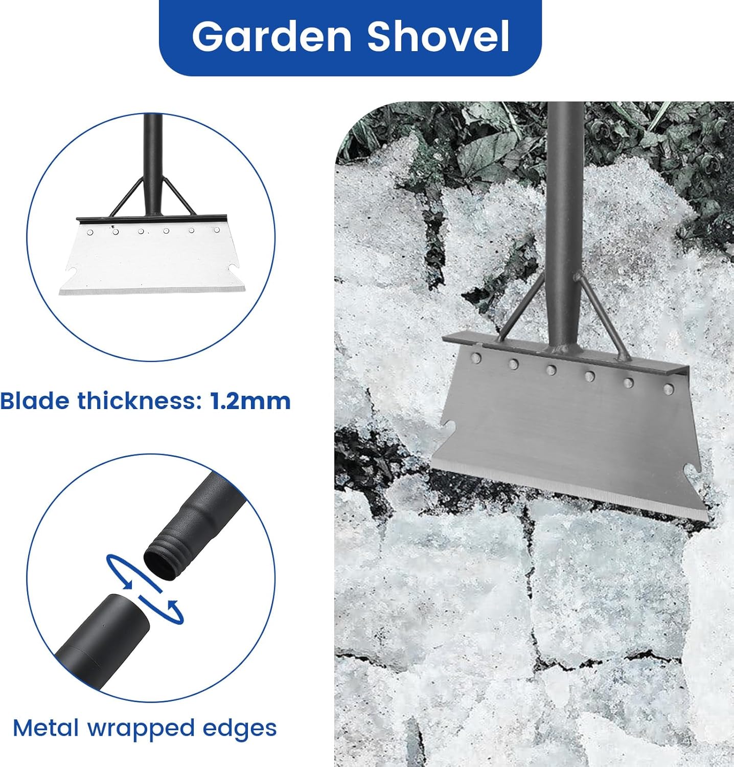 Garden Cleaning Shovel, Floor Scraper, Ice Scraper, 59 Inch Adjustable Heavy Duty Snow Scraper Long Handle, Garden Flat Shovel for Lawn Edging Weeding Digging Snow Removal and Ice Scraping, Sliver