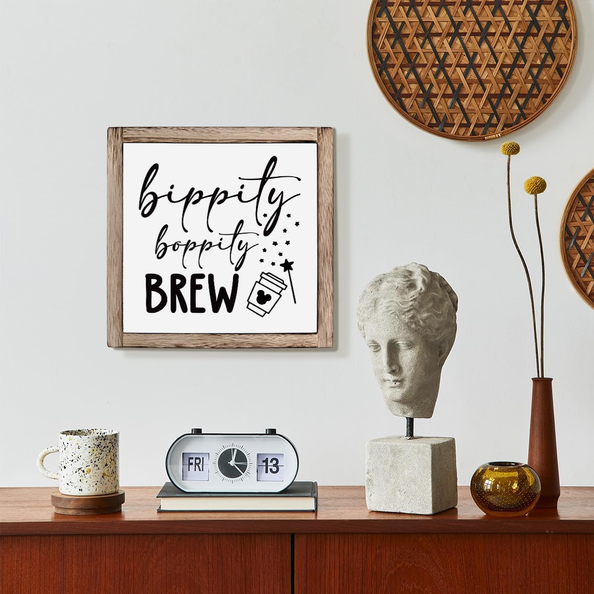 Bippity Boppity Wood Plaque Sign, Box Wood Plaques Desk Décor, Rustic Wooden Coffee Table Sign, Kitchen Home Decor, Tabletop Decor Sign, Coffee Lover Gift, Disney Lover Gift 9.9×9.9inch