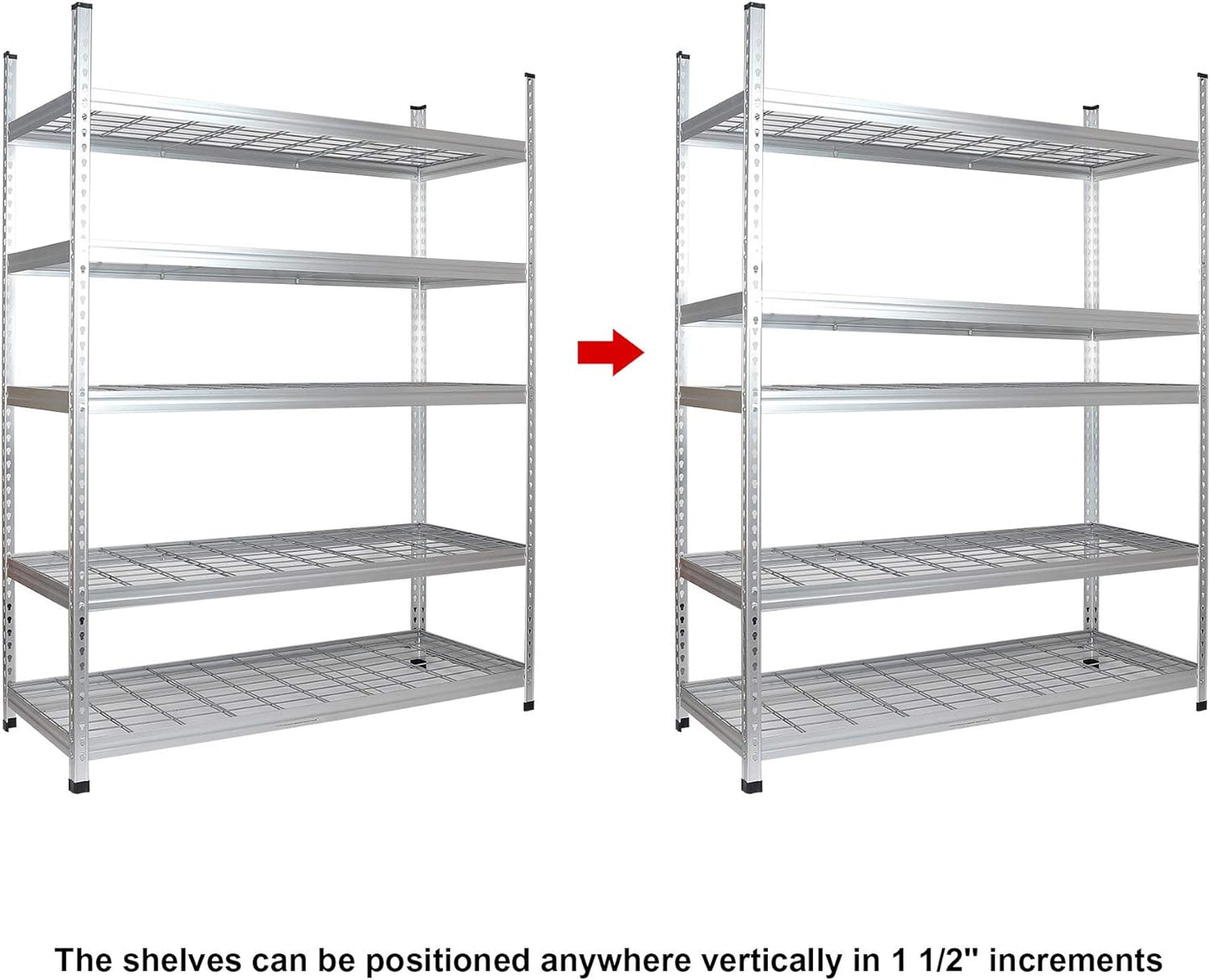 Amazon Basics 4000IBS Heavy Duty Adjustable Storage Shelving Unit, 5 Shelf, High-Grade Aluminum, Silver, 60 x 24 x 78 Inch