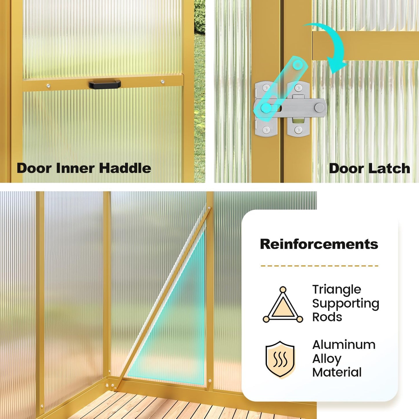 KING BIRD Greenhouse for Outdoors, 4x6 FT Polycarbonate Walk-in Green House, Quick-Setup Aluminum Frame UV Resistant Panel for Outside Garden Backyard W/ Lockable Screen Door, Vent, Wood-Like