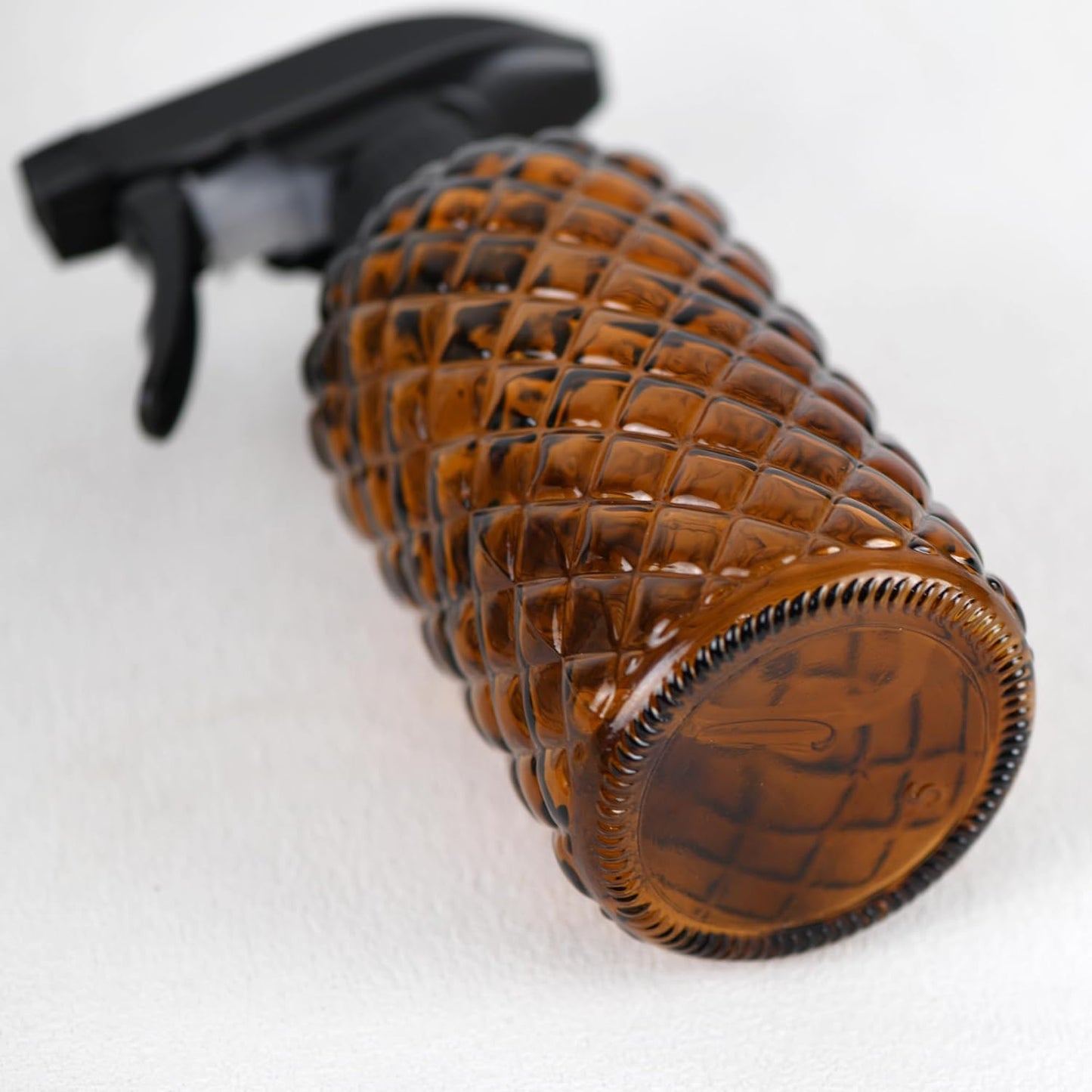 12Oz Glass Plant Spray Bottle, Gem Pattern Glass Sprayer, Watering Can with Black Plastic Top Pump, Handheld Watering Can for Indoor Outdoor Potted Plants and Greenery (Amber)