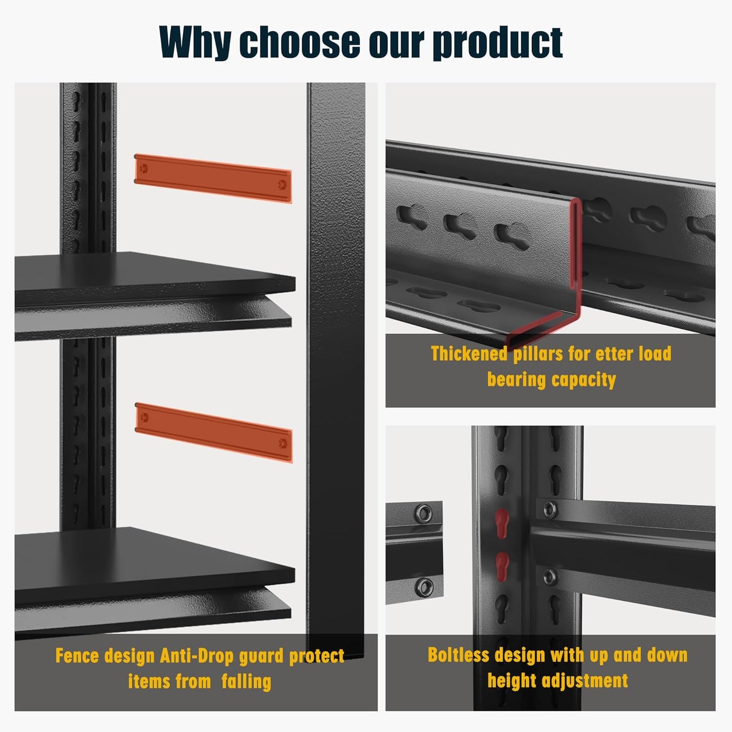 78" H,Metal Garage Shelving Heavy Duty 5-Tier Adjustable Storage Shelves Easy to Assemble, Garage Organization with 4500lbs Capacity,Shelving Racks for Storage,Ideal for Garage,Basement,Warehouse