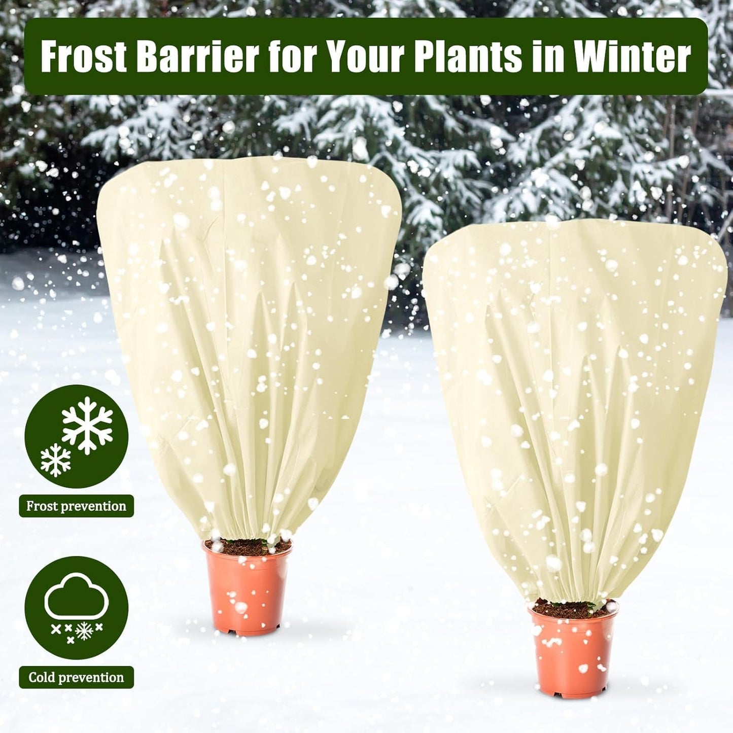 8 Pcs Plant Covers Frost Protection Bag 47" x 31.5" Winter Reusable Plants Jacket with Drawstring Shrub Protection Wraps Bags Frost Blanket for Winter Outdoor Garden Plants
