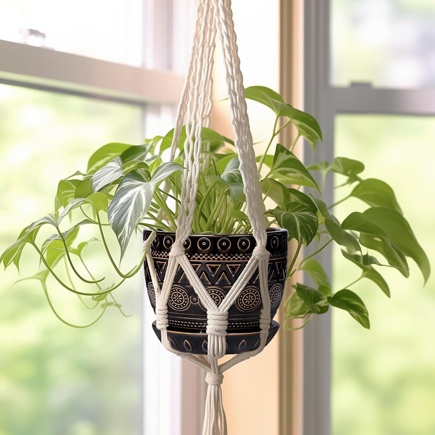 G EPGardening 5.5 Inch Ceramic Planter - Ceramic Plant Pot for Indoor Outdoor Plants, Boho Round Flower Pot with Drainage Hole and Saucer, Gifts for Plant Lovers, Office Garden Home Decor, Black