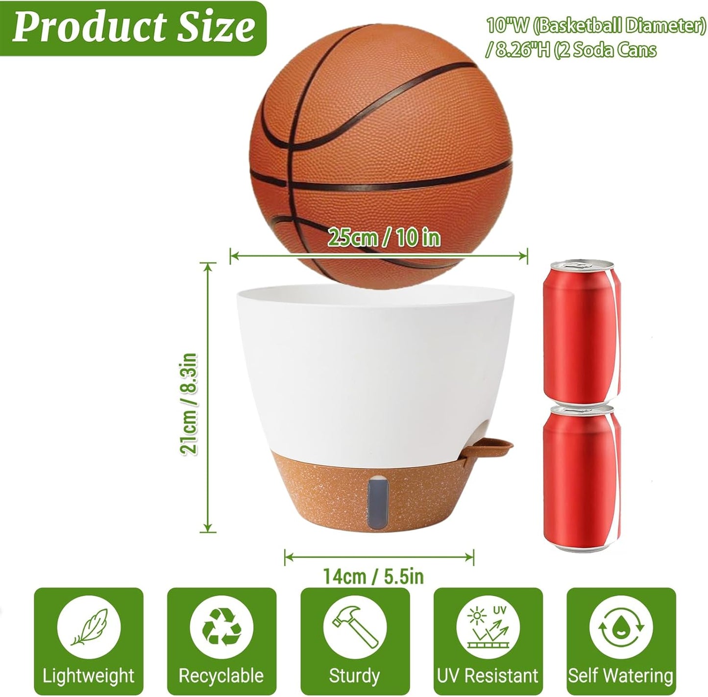 2 Pack 10 inch Plant Pots, Plastic Self Watering Planters with Drainage Holes, Deep Reservoir, Water Level Indicator, Modern Decorative Flower Pots for Indoor Outdoor Plants (White, 10 inch)