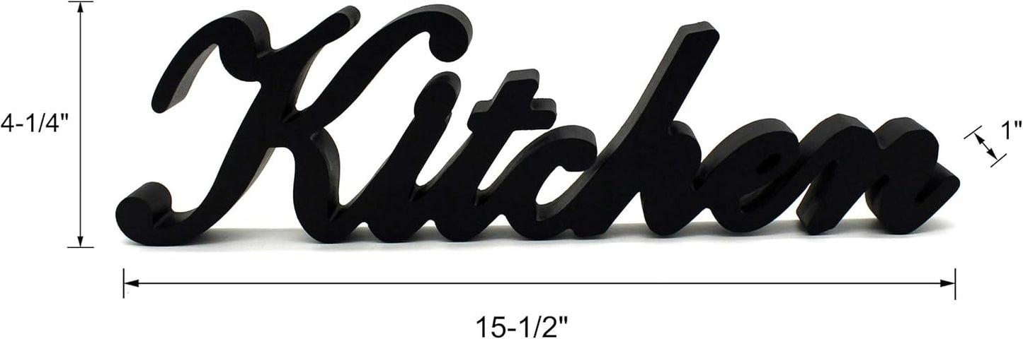 CVHOMEDECO. Rustic Matt Black Wooden Words Sign Free Standing "Kitchen" Desk/Table/Shelf/Door/Home Wall Decoration Art, 15-1/2 x 4-1/4 x 1 Inch