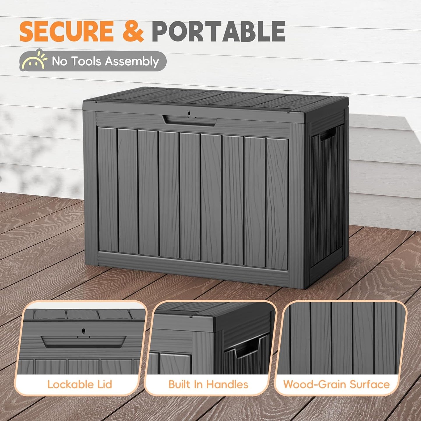 Outdoor Storage Box, 50 Gallon Waterproof Resin Deck Box, Storage Bin for Package Delivery, Patio Furniture Cushion, Garden Tools, Pool Accessories, Weatherproof and UV Resistant