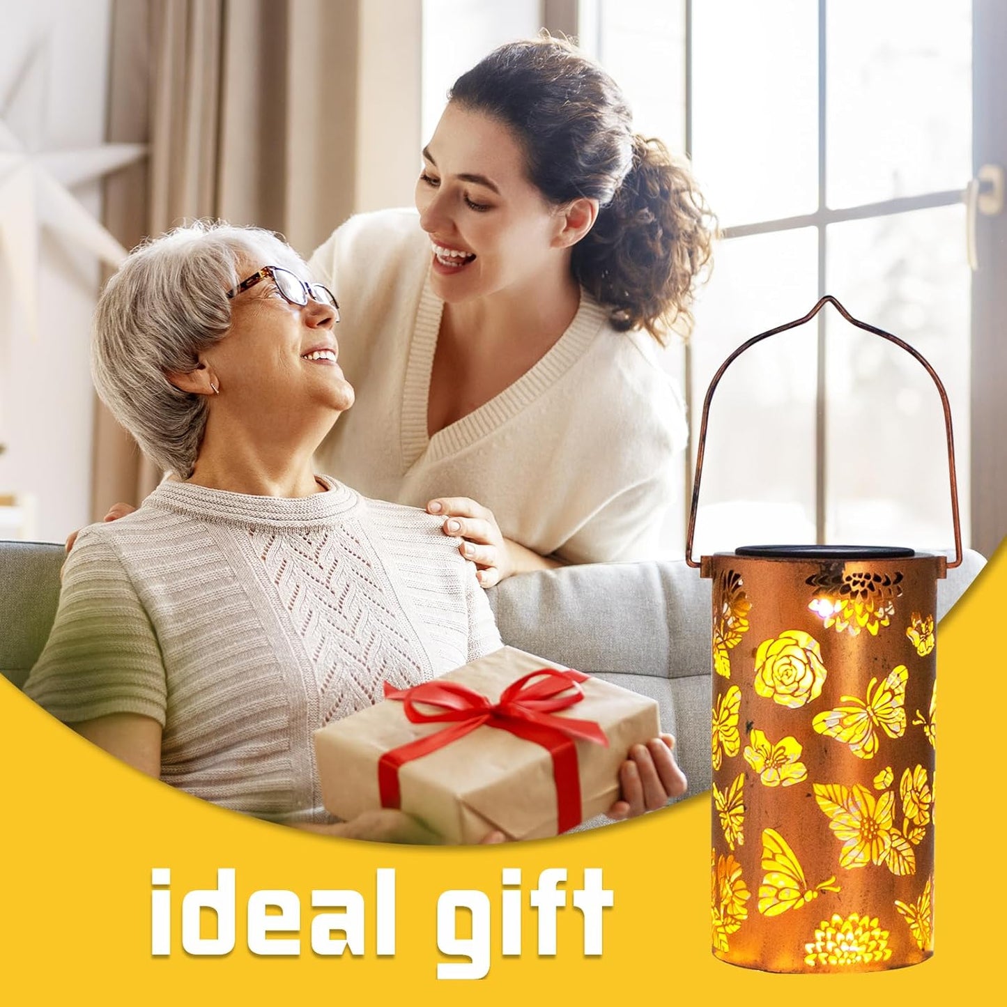 Solar Lanterns Outdoor Waterproof Butterfly Birthday Gifts for Women Mom Grandma Garden Decor Flower Metal Hanging LED Decorative Light for Patio Yard Lawn Backyard Front Porch Gardening Gifts