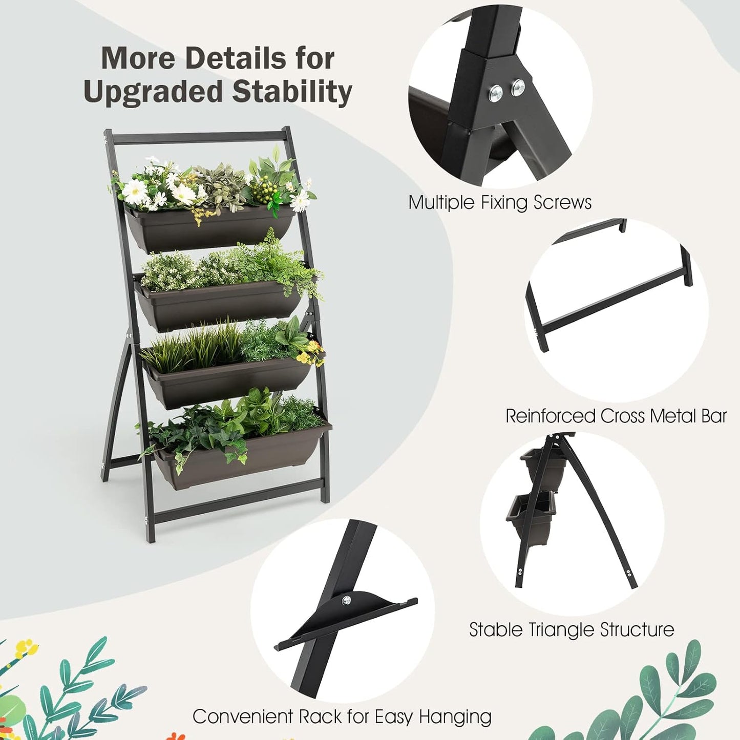Giantex 2 Pcs 4.1FT Vertical Raised Garden Bed, 4-Tier Elevated Planter Box w/4 Containers & Drainage Holes, Indoor Outdoor Freestanding Planter for Vegetables, Herbs, Flowers, Heavy-Duty Metal Frame