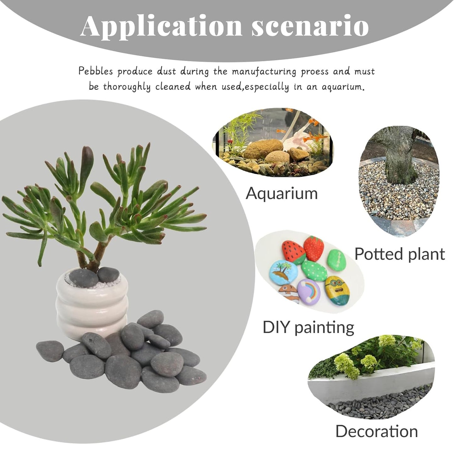 20LB Black Stones Pebbles River Rocks, Natural Beach Pebbles, 0.8-1.5" Decorative Rocks- Ideal for Garden Landscaping, Home Decor, Aquariums, Painting, Crafting and Gifts, Black Colors