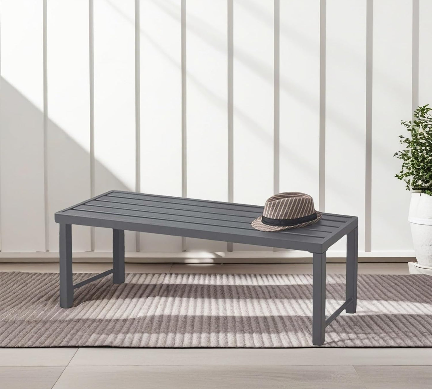 46" Outdoor Metal Backless Bench Set of 2, All-Weather Patio Garden Bench for Backyard, Porch, or Lawn, Durable Steel Bench for Outdoor Spaces, Grey