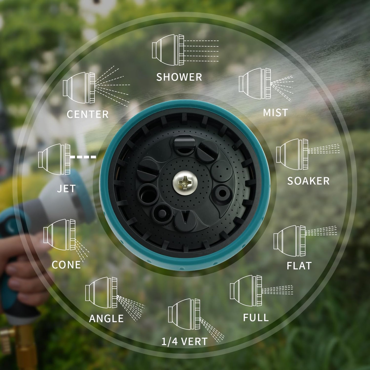 Hose Nozzle, Garden Hose Nozzle with 10 Spray Patterns, Thumb Control On Off Valve, Adjustable and Heavy Duty for Washing Car, Watering Plants, Washing Pets, and Home Use
