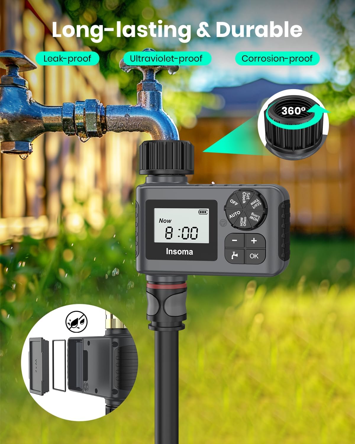 2 PCS Water Timer for Outdoor Garden Hose, Water Sprinkler Timer with Rain Delay/Manual/Automatic Drip Irrigation and Lawn Watering System for Yard