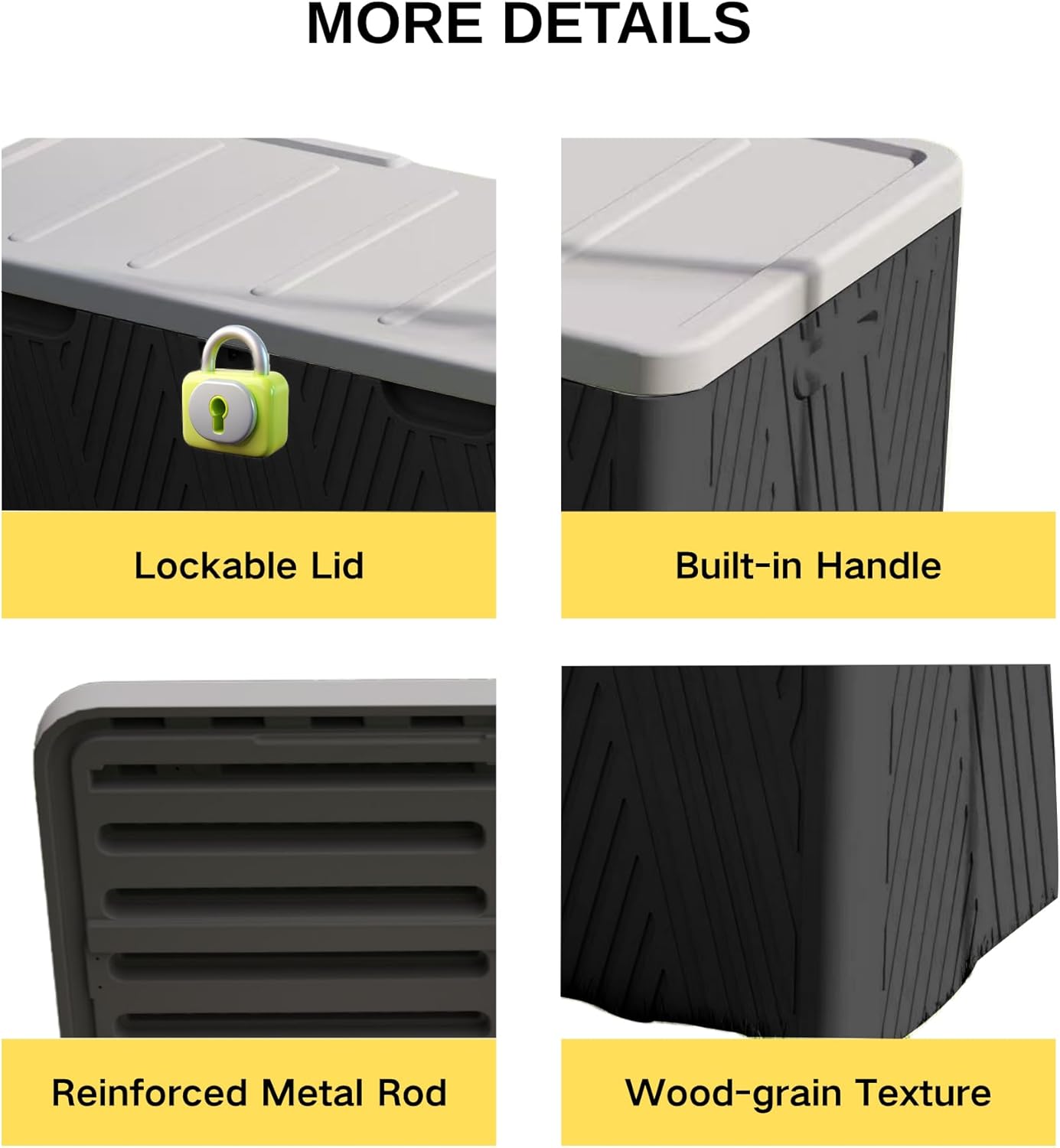 Kingdura 110 Gallon Outdoor Storage Box, Waterproof Resin Deck Box for Indoor and Outdoor Use, Lockable Storage Container for Patio Furniture Cushions Garden Tools (Black, 110 Gallon)