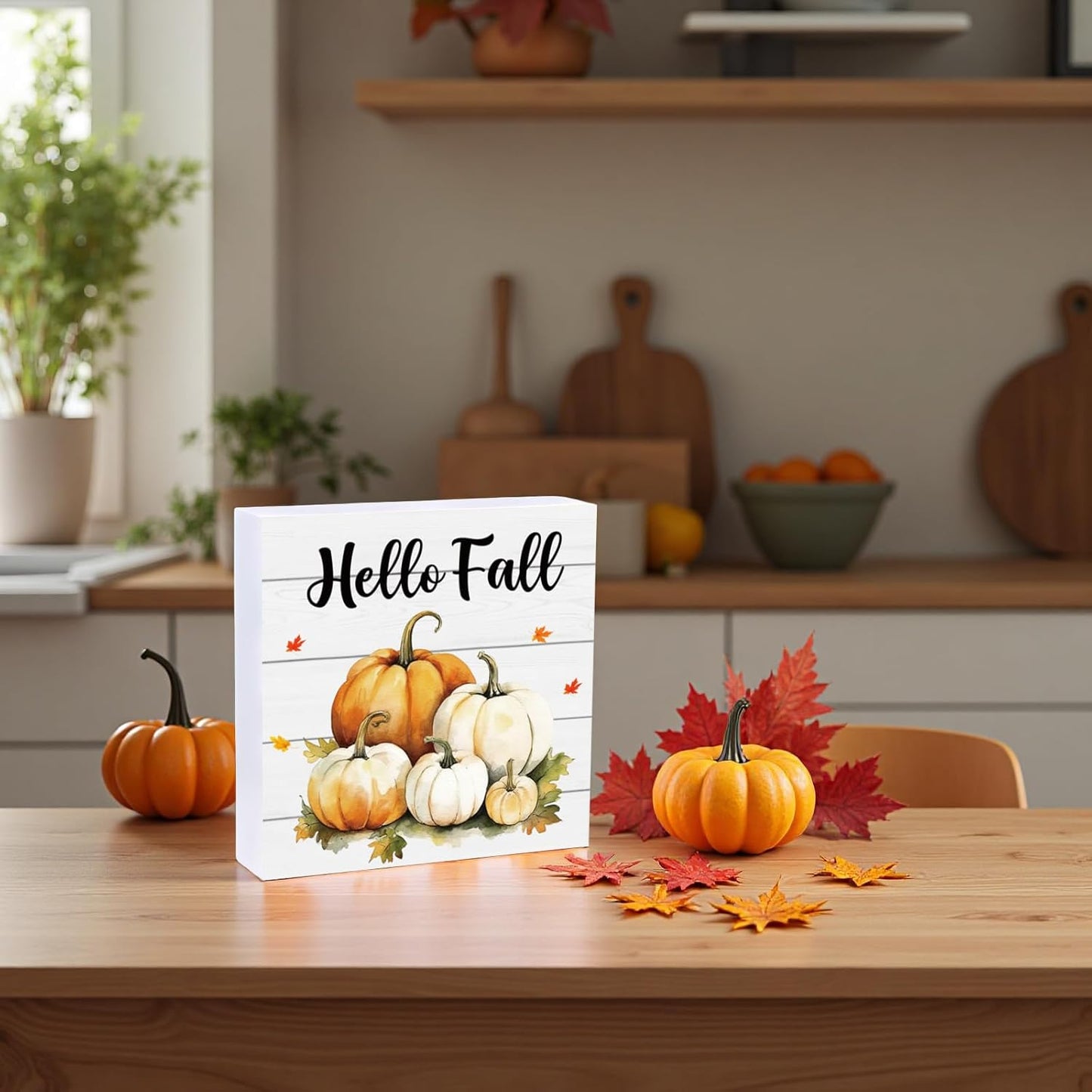 Fall Decorations for Home Fall Decor Home Room Pumpkins Patch Table Wood Box Sign Rustic Wooden Shelf Desk Office Decor Season Sign House Warming Gifts 5.9 x 5.9 Inch