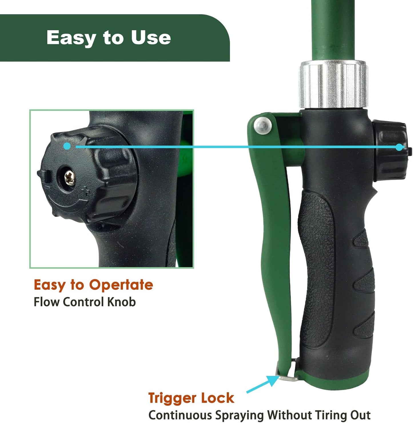 Heavy Duty 28 Inch Watering Wand with Pivoting Head, Adjustable Garden Hose Water Sprayer Wand with Ergonomic Handle, Spray 6 Watering Patterns, Perfect for Watering Seedling Beds, Flowers