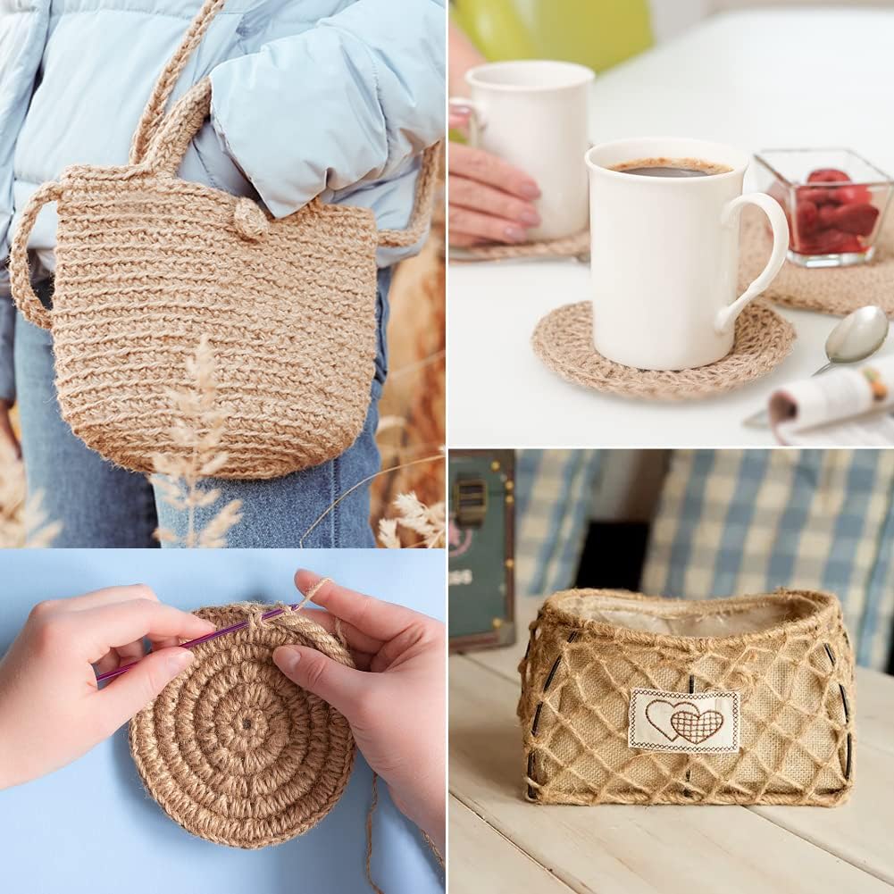 Tenn Well Natural Jute Twine, 984 Feet 2Ply 1mm Thin Brown Twine String for Crafts, Crocheting, Gift Wrapping, Gardening, Farmhouse Decor, Christmas Ornaments