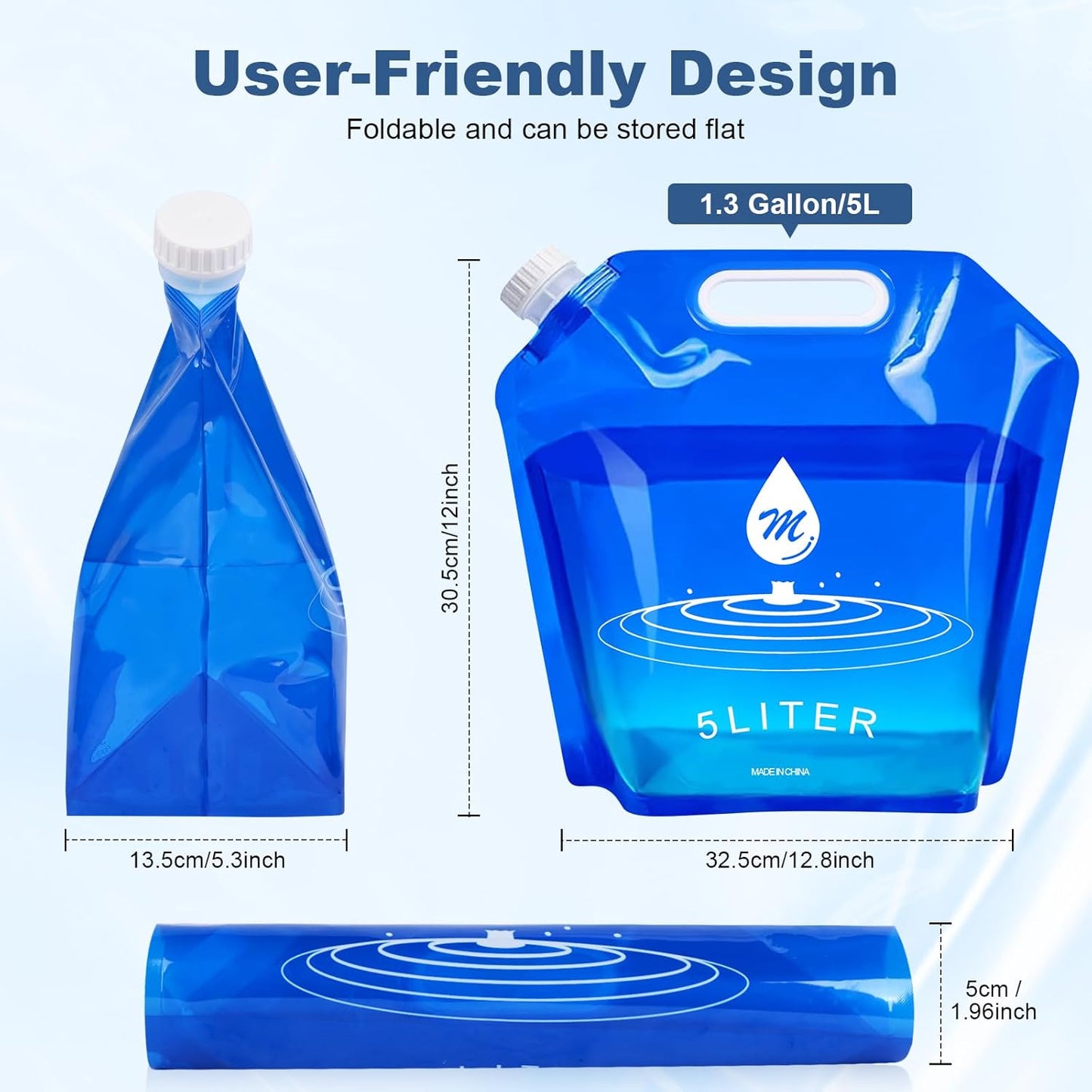 Water Container Bags, 4 Packs BPA Free No-Leak Foldable Plastic 1.3 Gallon Water Container Bag for Camping Hiking Backpack Emergency Storage Jug