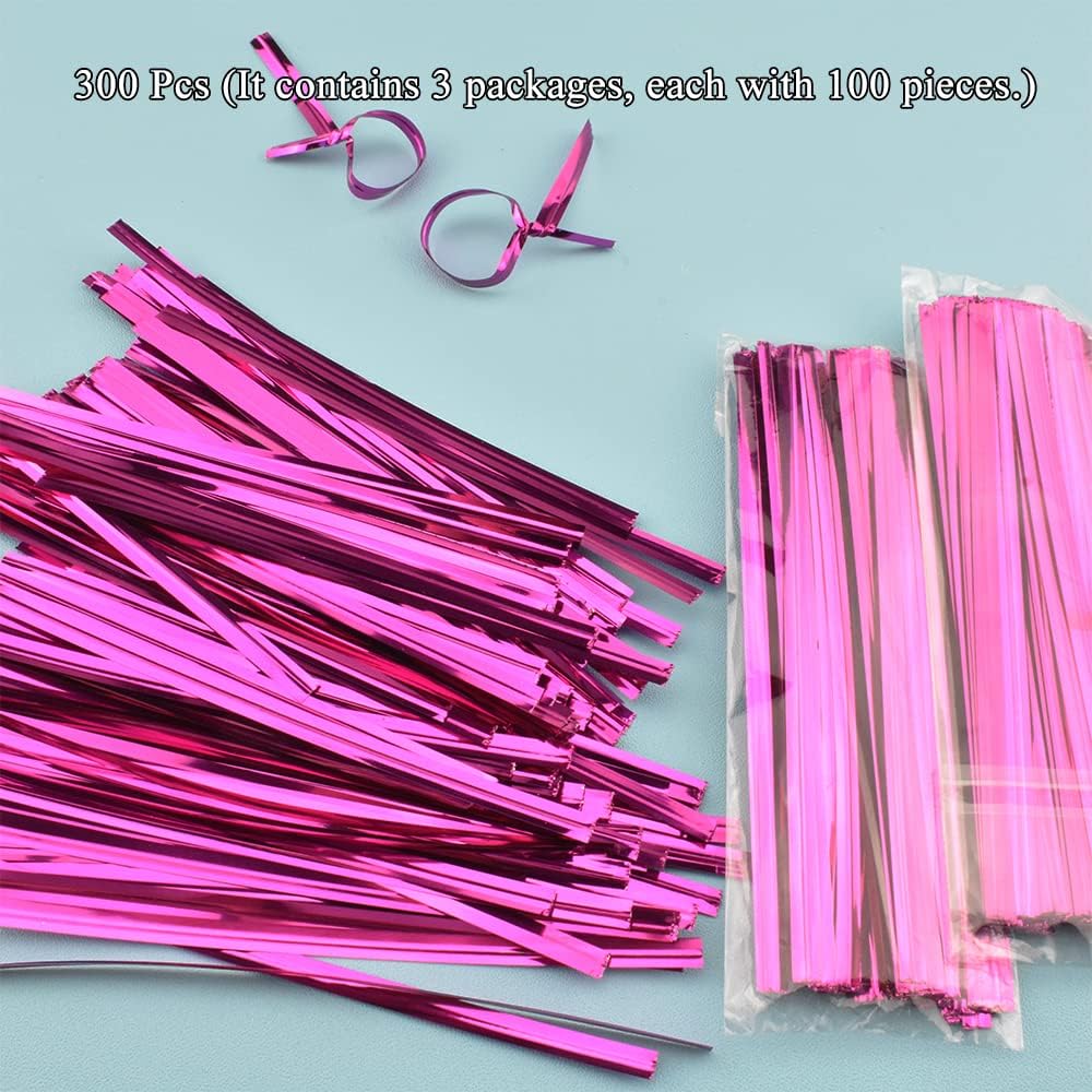 HAHIYO 300Pcs 4 inches Rose Red Metal Twist Ties Bread Candy Coffee Bag Ties Plant Garden Twist Ties for Cellophane Treat Bags Gift Wraping Bags Plastic Bags Halloween Party Cake Present Art Crafts