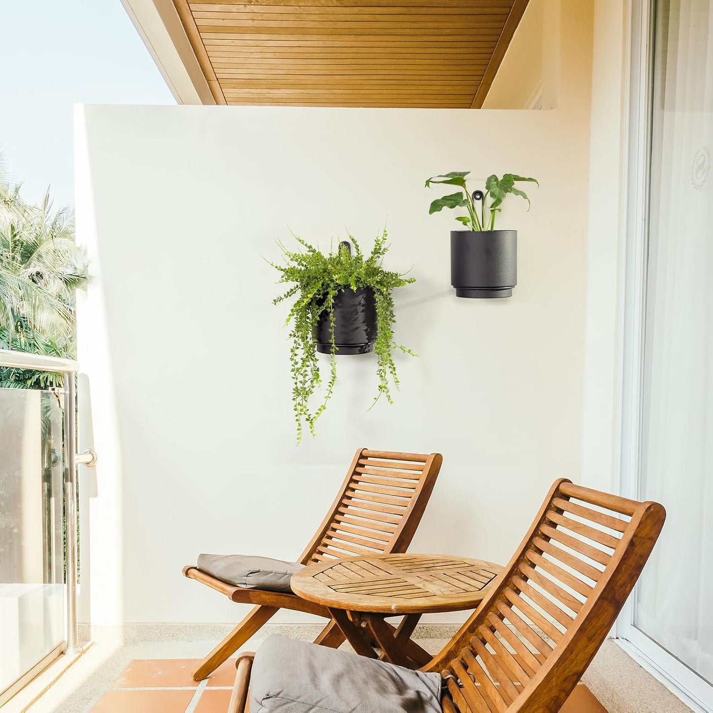 2 Pcs Wall Mounted Hanging Planter Vase for Indoor and Outdoor Plants Modern Metal Wall and Ceiling Planter Minimalist Flower Pot (Black, 5.91 inch)