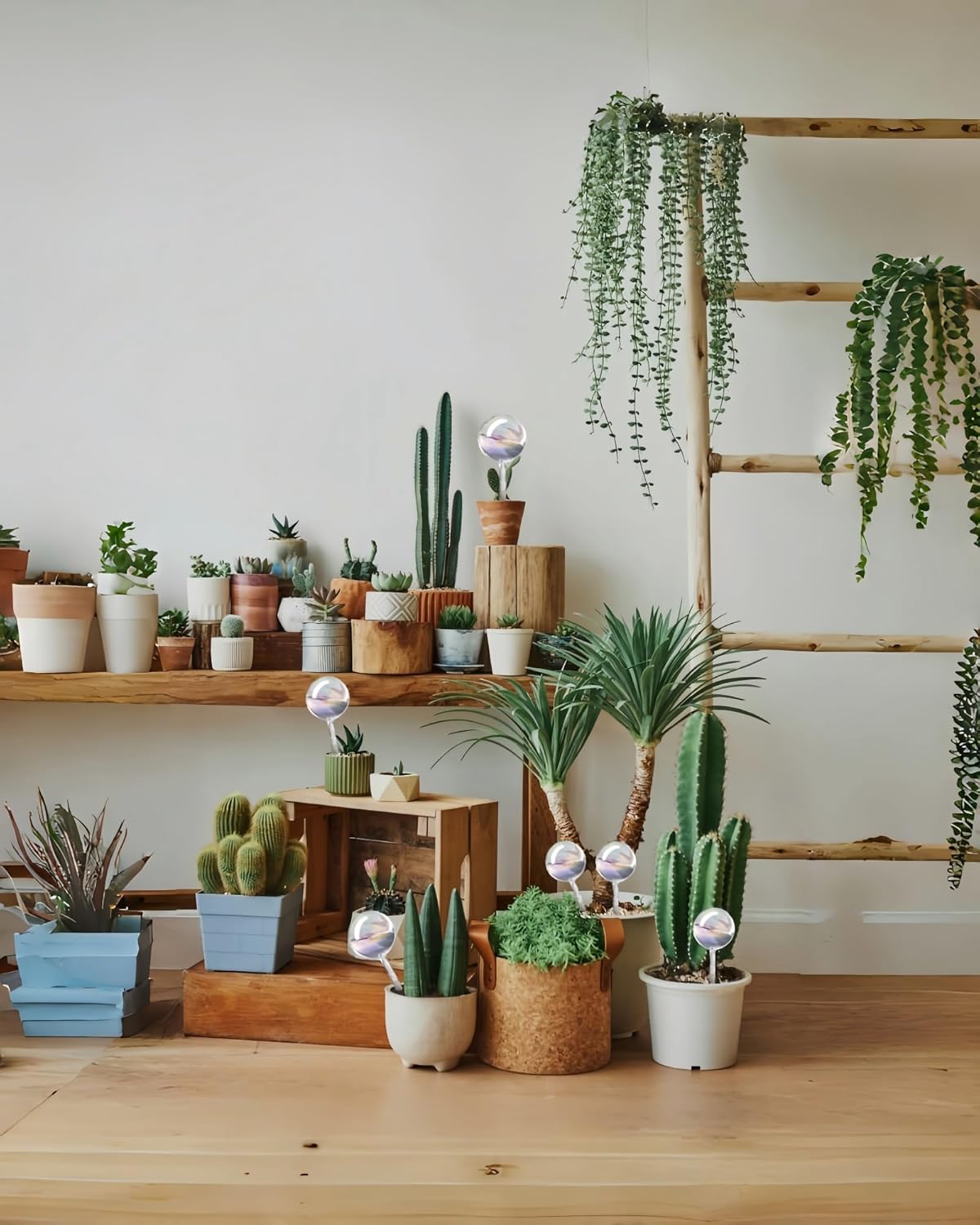 ZhenD Iridescent Self-Watering Plant Globes, Glass Self Watering Planter Insert for Indoor and Outdoor, Automatic Plant Waterer, Hand-Blown Premium Glass – 2 Pack