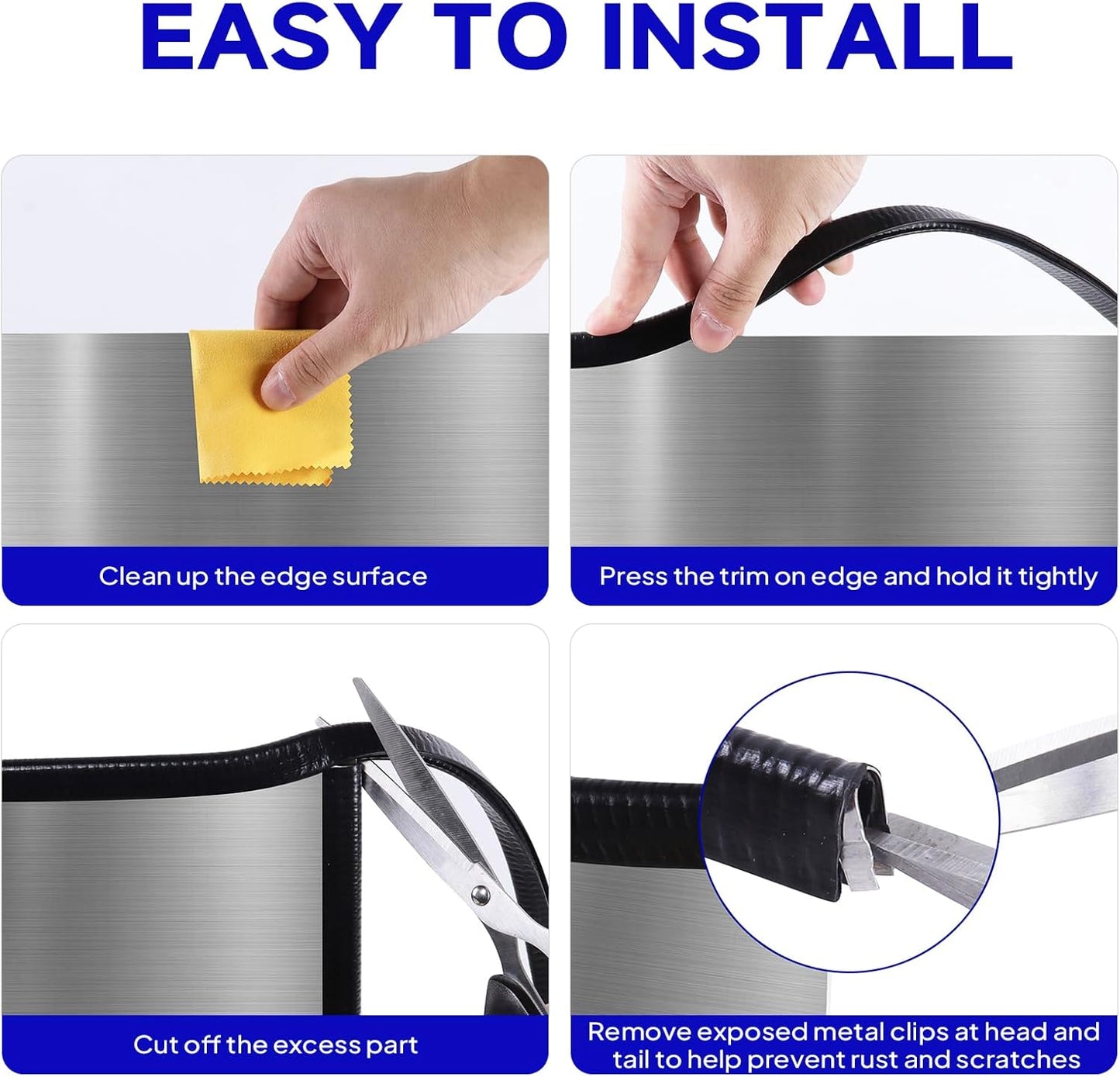 Rubber Edge Trim, U Channel Edge Trim with Metal Clips Edge Guard Protector, PVC Rubber Seal Strip for Sheet Metal, Car Doors, Hatches, Table Corners, Fit 3/64" to 1/4"(1.2mm-6.4mm), 10Ft, White