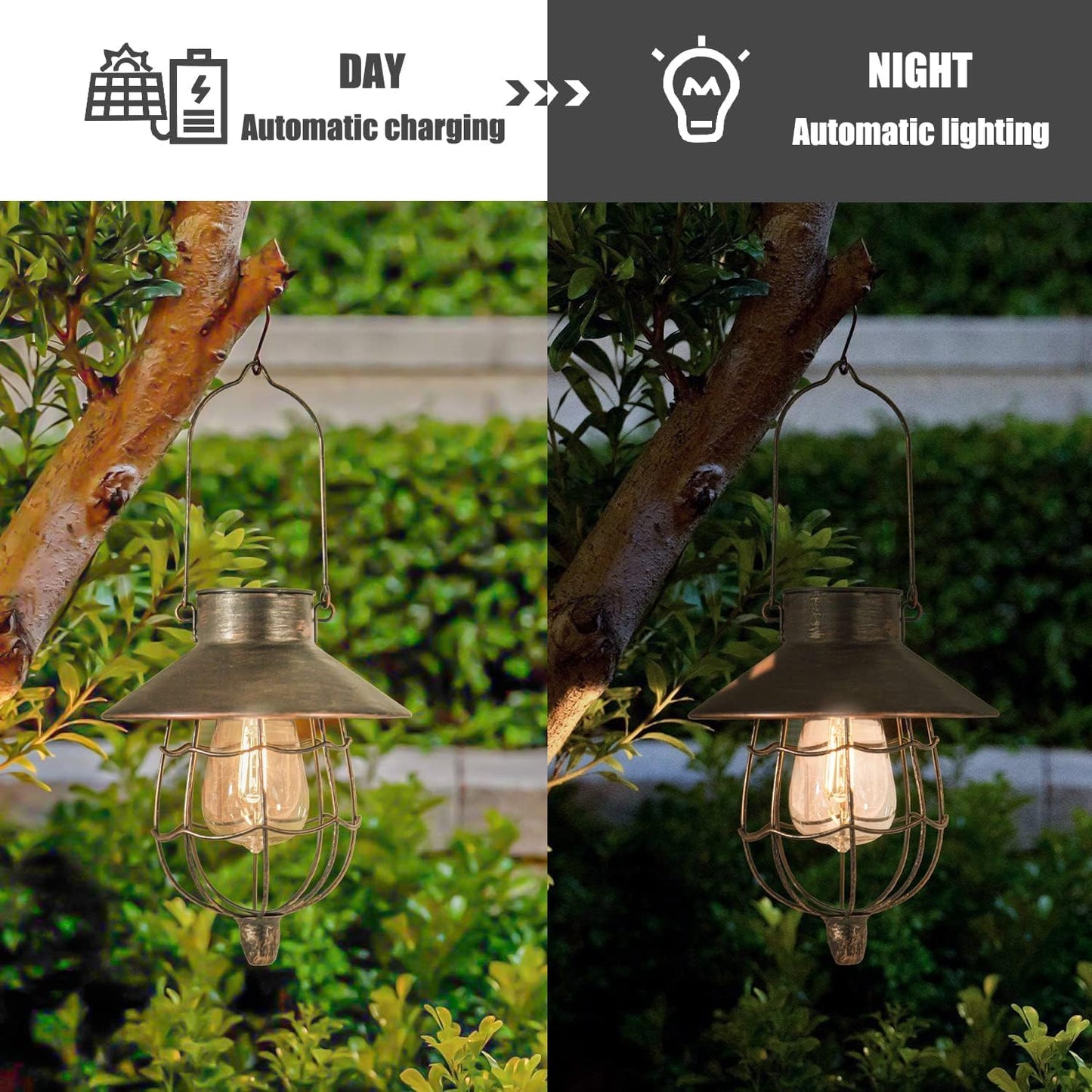 YAKii 2 Pack Solar Lantern Hanging Waterproof Outdoor Metal Solar Lamp with Warm White Light Decorate for Yard Garden Pathway Patio Porch Decor (Antique Copper)