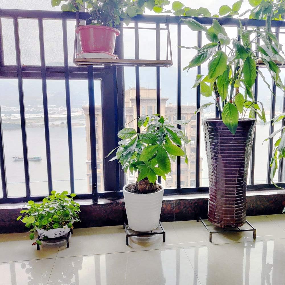 8" Metal Heavy Duty Potted Plant Stand Flower Pot Holder with Saucer Indoor Outdoor Rustproof Iron Garden Container Square Supports Rack for Planter ,2 Pack(iron color )