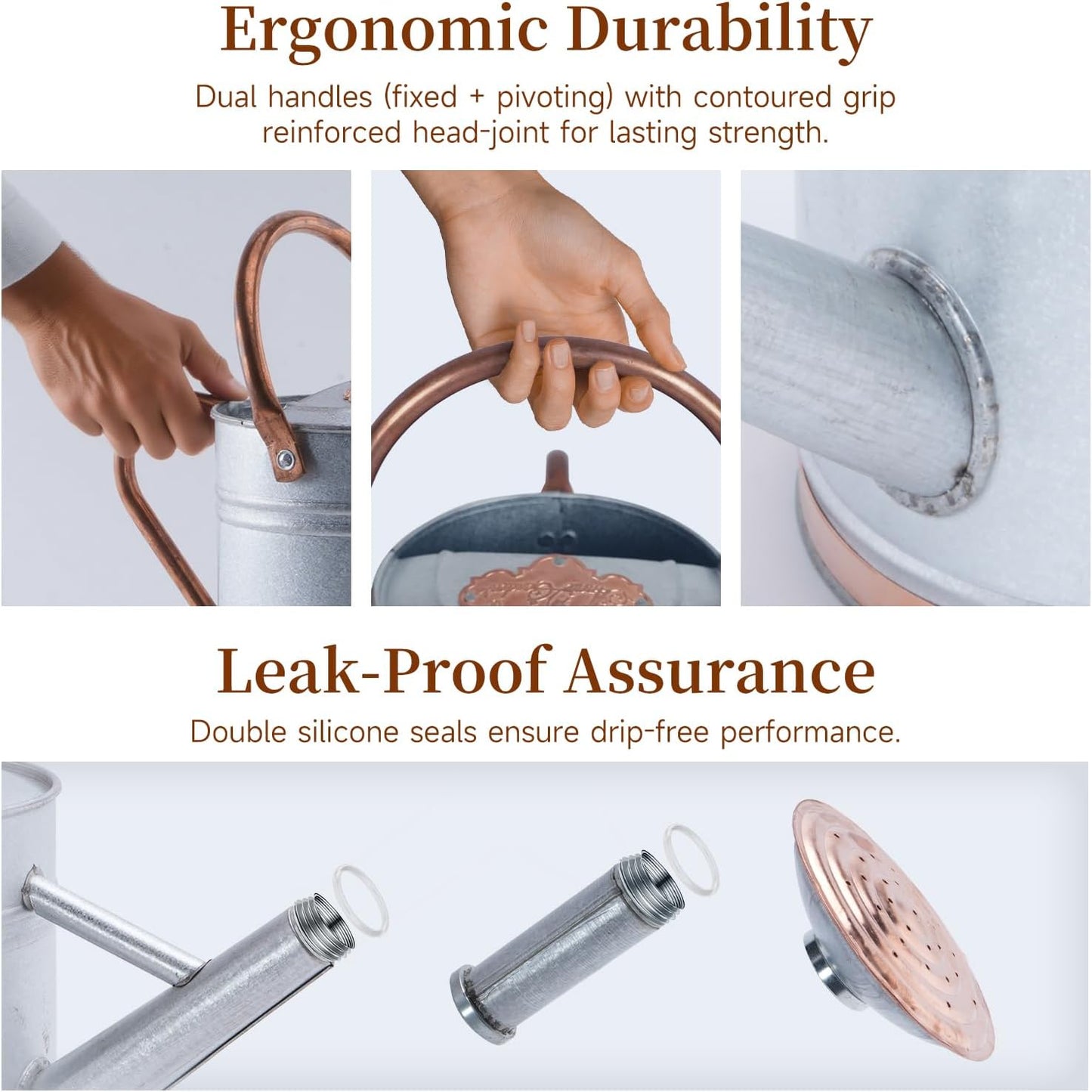 1 Gallon Galvalume Metal Watering Can with Solid Brass Sprout, Handle & Base Trim - Genuine Forged Copper Joints for Indoor/Outdoor Plants, Garden, Balcony for Kids and Adults (Stardust & Vermilion)