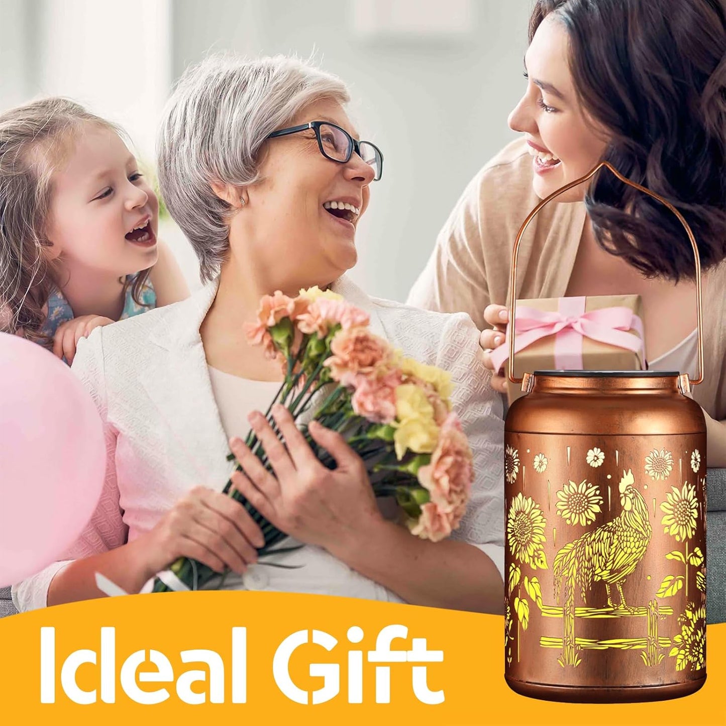 Solar Lanterns Outdoor Waterproof Hummingbird Garden Decor Christmas Gifts for Women Mom Grandma Hanging Lights Metal Decoration Outside for Yard, Patio,Backyard,Porch(Rooster)