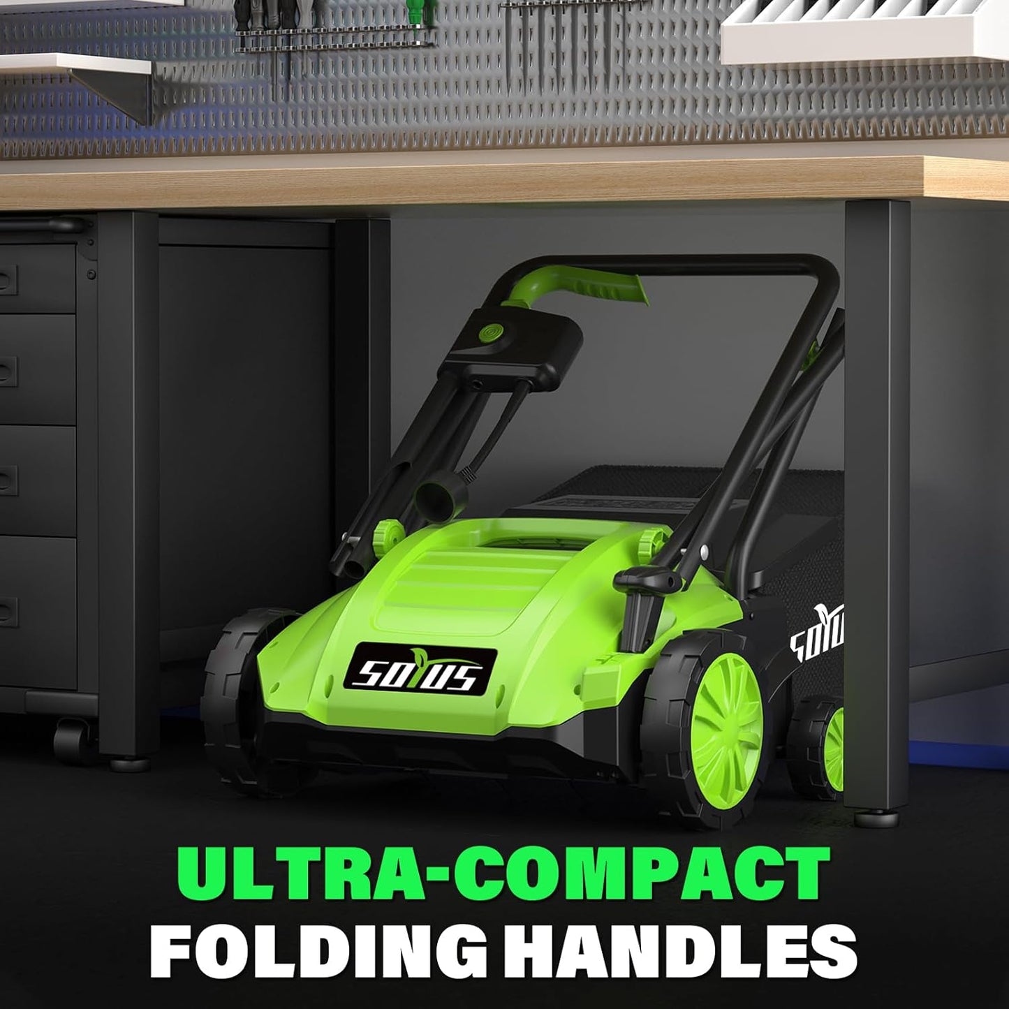 SOYUS Electric Dethatcher and Scarifier with 30L Collection Bag, 13-Inch 12 Amp 2-in-1 Corded Lawn Dethatcher with 4-Postion Depth Adjustment, Quick-Fold, Increases Lawn Health