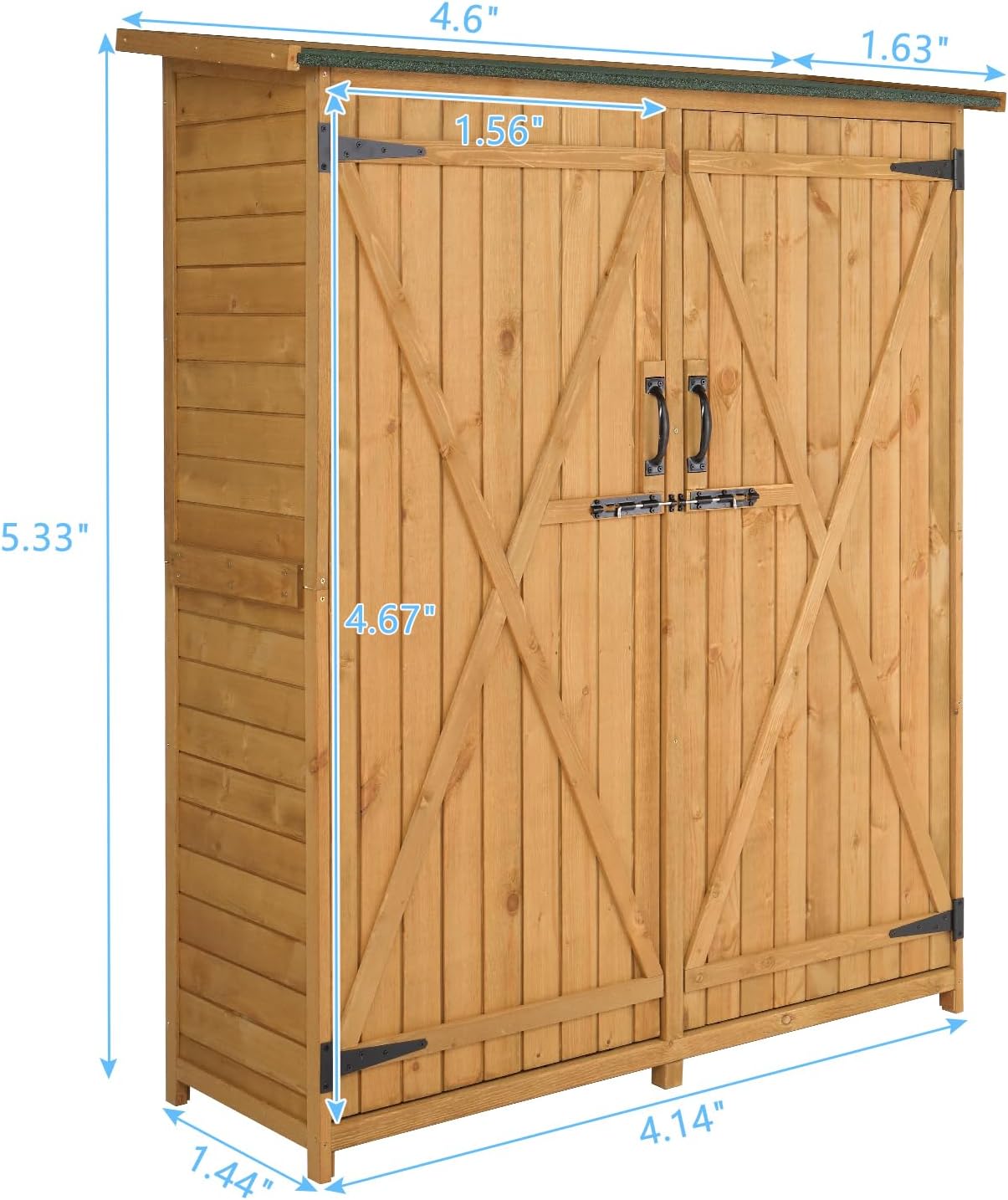 Outvita Outdoor Storage Cabinet with Waterproof Roof, Double Lockable Doors Garden Shed with 2 Removable Shelves, Wooden Storage Shed with Large Storage Space for Yard Garge Patio Deck Porch(Natural)