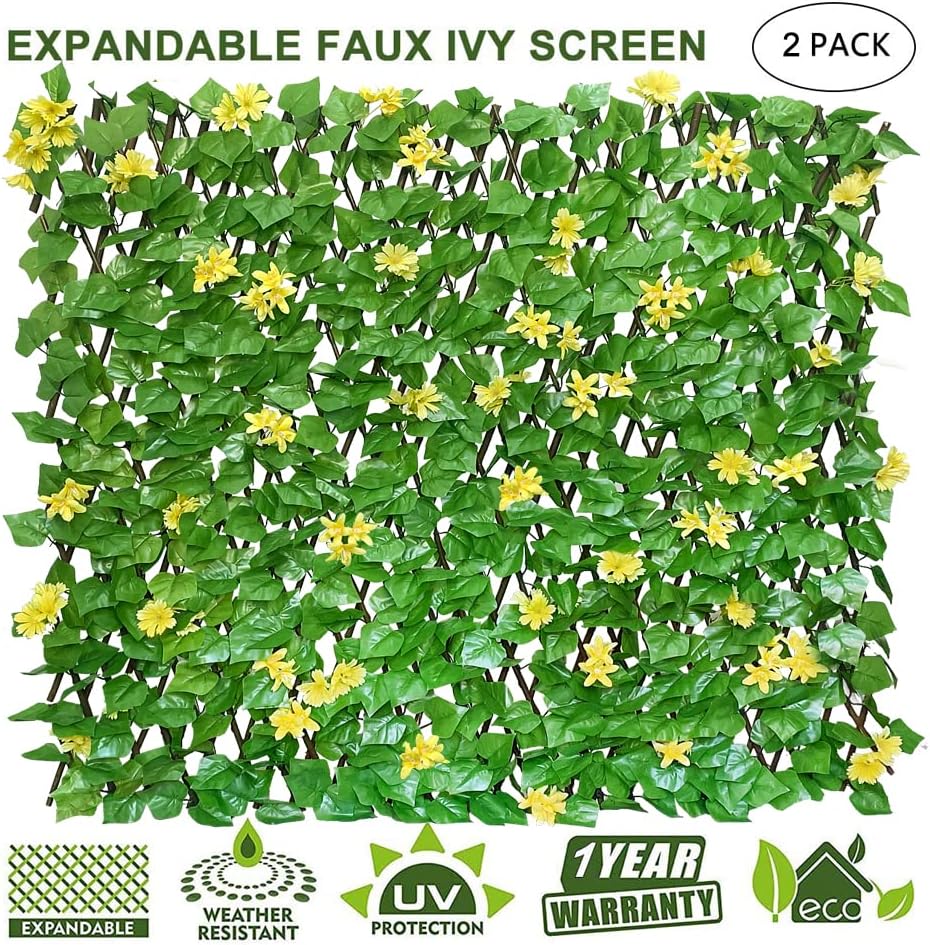 Expandable Fence Privacy Screen for Balcony Patio Outdoor,Decorative Faux Ivy Fencing Panel,Artificial Hedges (Single Sided Leaves)