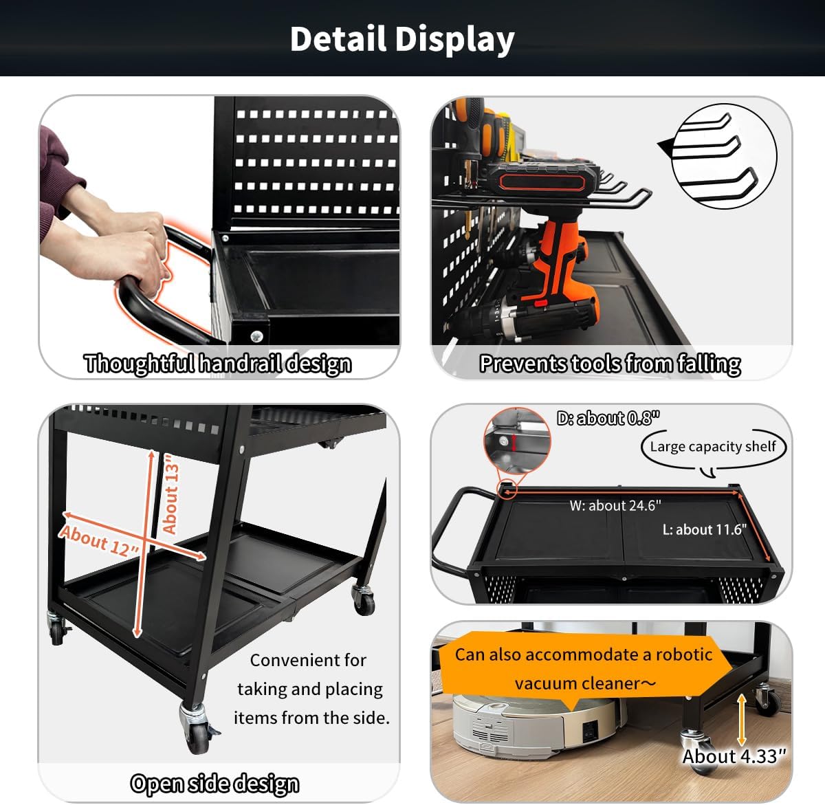 Lumizone Foldable Tool Cart with Wheels Rolling Utility Service Cart with Pegboard for Power Tool Organization Garage Organizer Storage on Wheels Heavy Duty Folding Design (Tool Cart)