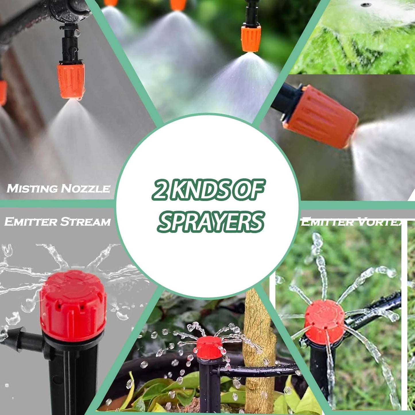 Drip Irrigation System - Irrigation System for Garden w/ 1/4" & 1/2" Fast-Lock Tubing - Adjustable Nozzles & Sprinklers Garden Watering System(164FT Kits)