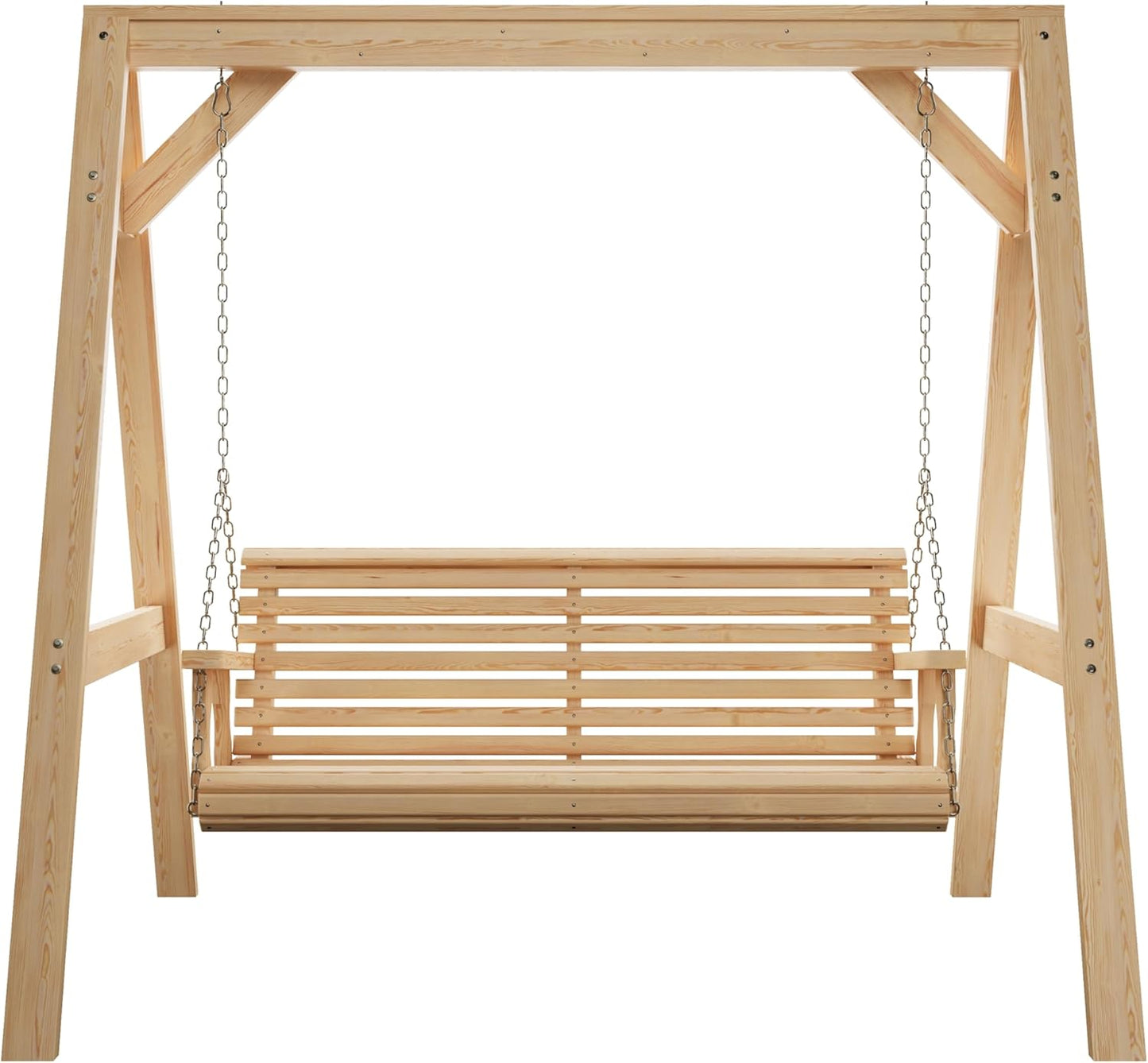 Amish Casual 5 Foot Roll Back Swing with A-Frame Stand in Unfinished - Freestanding Wood Porch Swing for Patio, Yard or Garden