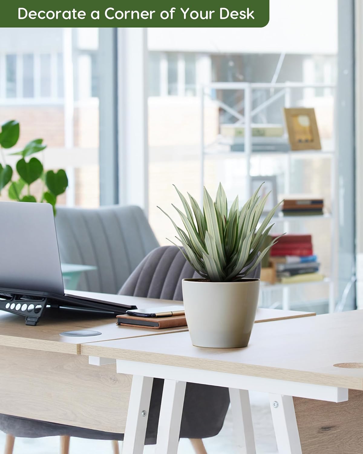 Velener Artificial Outdoor Agave Plants, Light Green Outdoor Faux Plants with Broad Sword-Shaped Leaves, Small Size UV Resistant Fake Agave Plants for Indoor and Outdoor Decor(14 Inch)-2 Pack