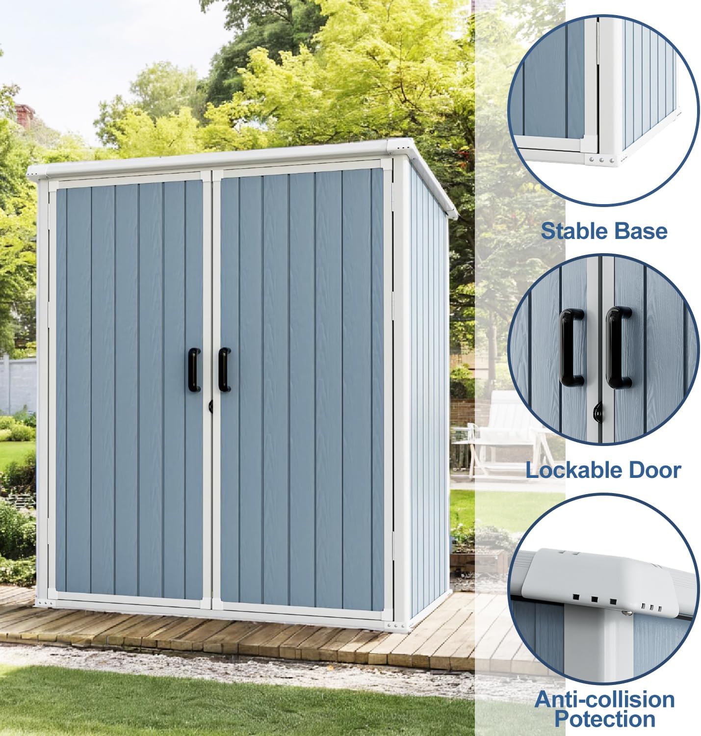 Outdoor Storage Shed, 5x3FT Resin Shed with Floor and Lockable Doors, 80 Cu.Ft Waterproof Patio Storage Cabinet, Plastic Construction for Outdoor Storage