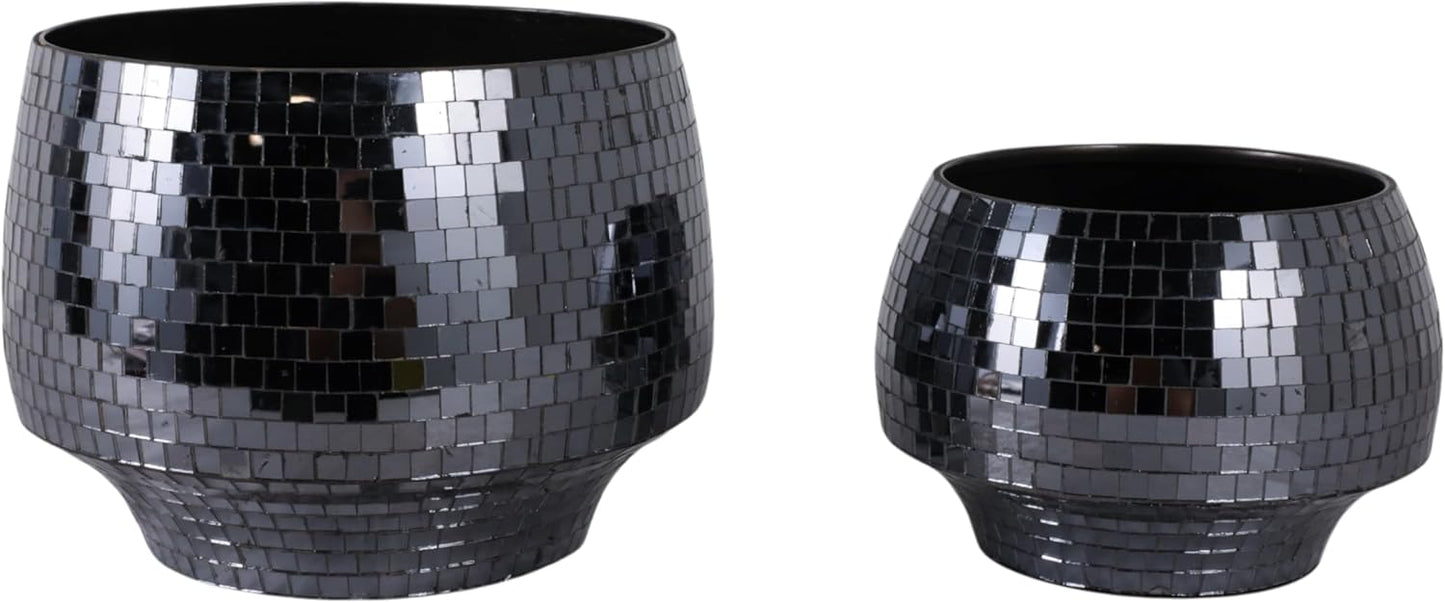 Flower Pots and Planters for Home Decor – Mosaic Indoor and Outdoor Plant Pots for Garden, Patio, or Room – Modern Pots for Indoor Plant Stand for Herbs, Succulents, or Ferns Set of 2 – 8", 6" Black