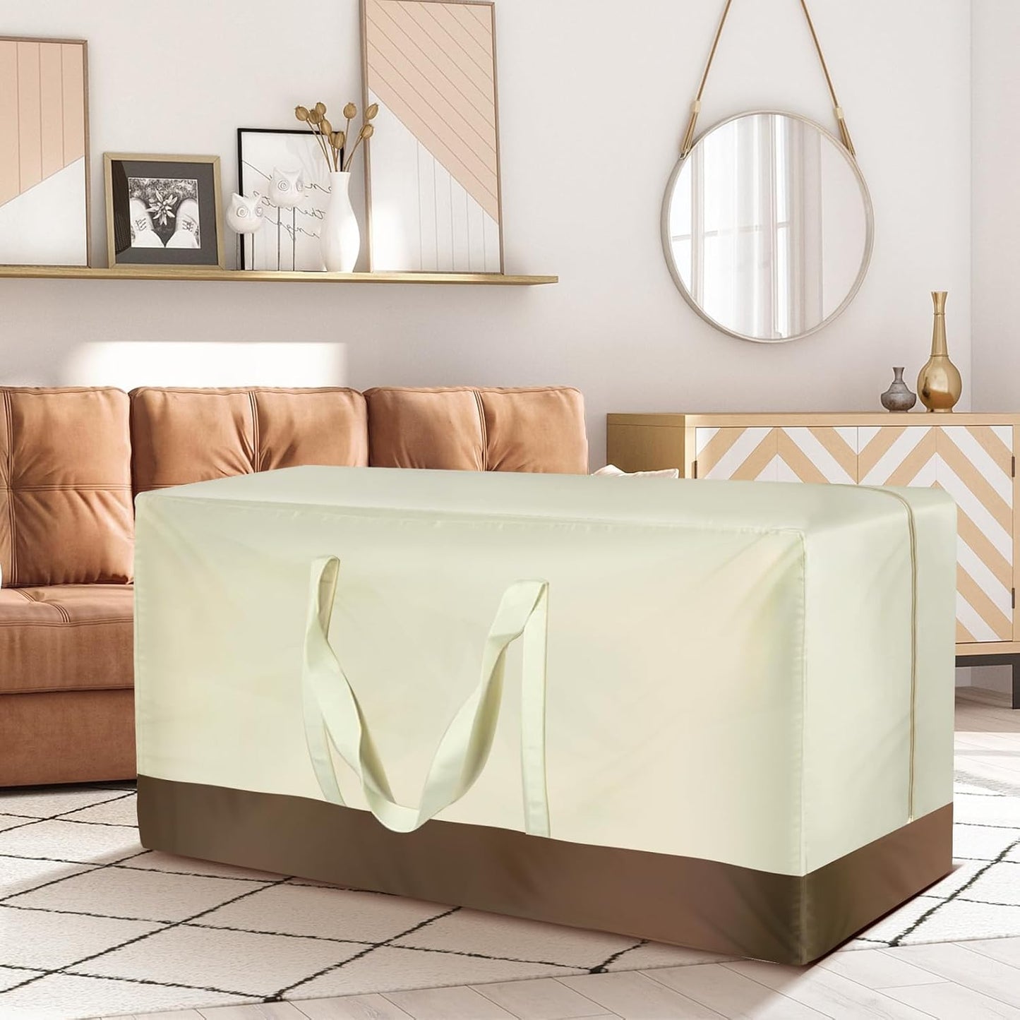 Patio Cushion Storage Bags 420D Waterproof Outdoor Storage Bag Furniture Cushion Cover Christmas Tree Storage Bag with Handles and Zipper 60"L x 20"W x 28"H Beige