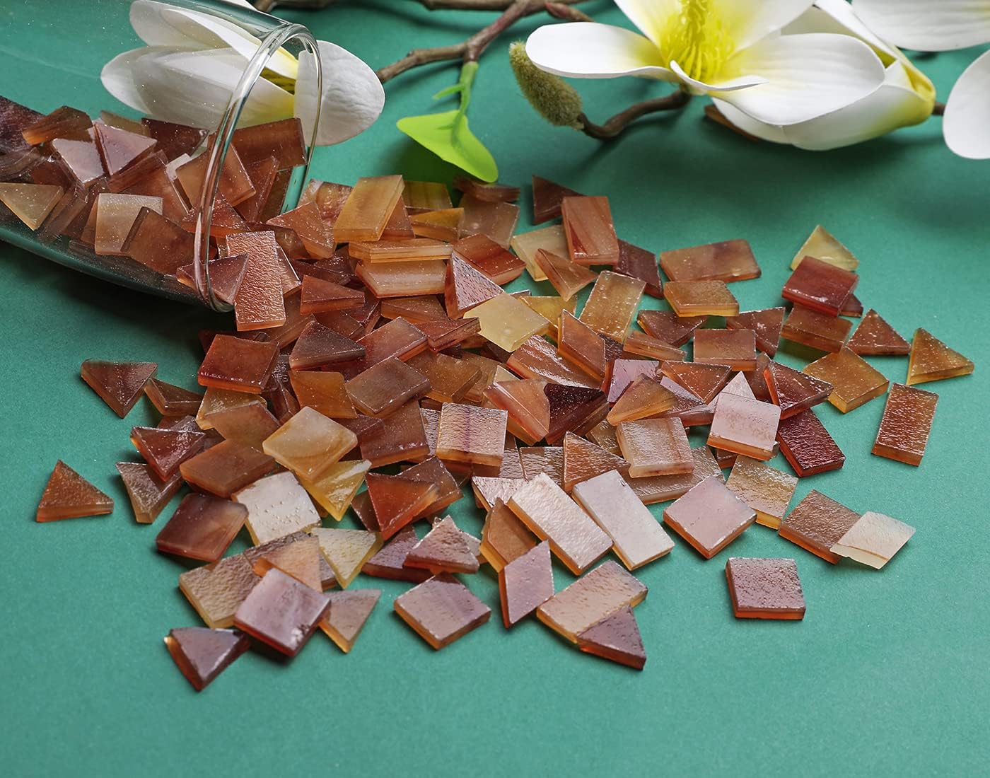 Lanyani Glass Mosaic Tiles for Art Crafts, 4 Shapes Mixed Colorful Tiles Tier, 200 Pieces, Square/Rectangle/Diamond/Triangle, Medium Brown