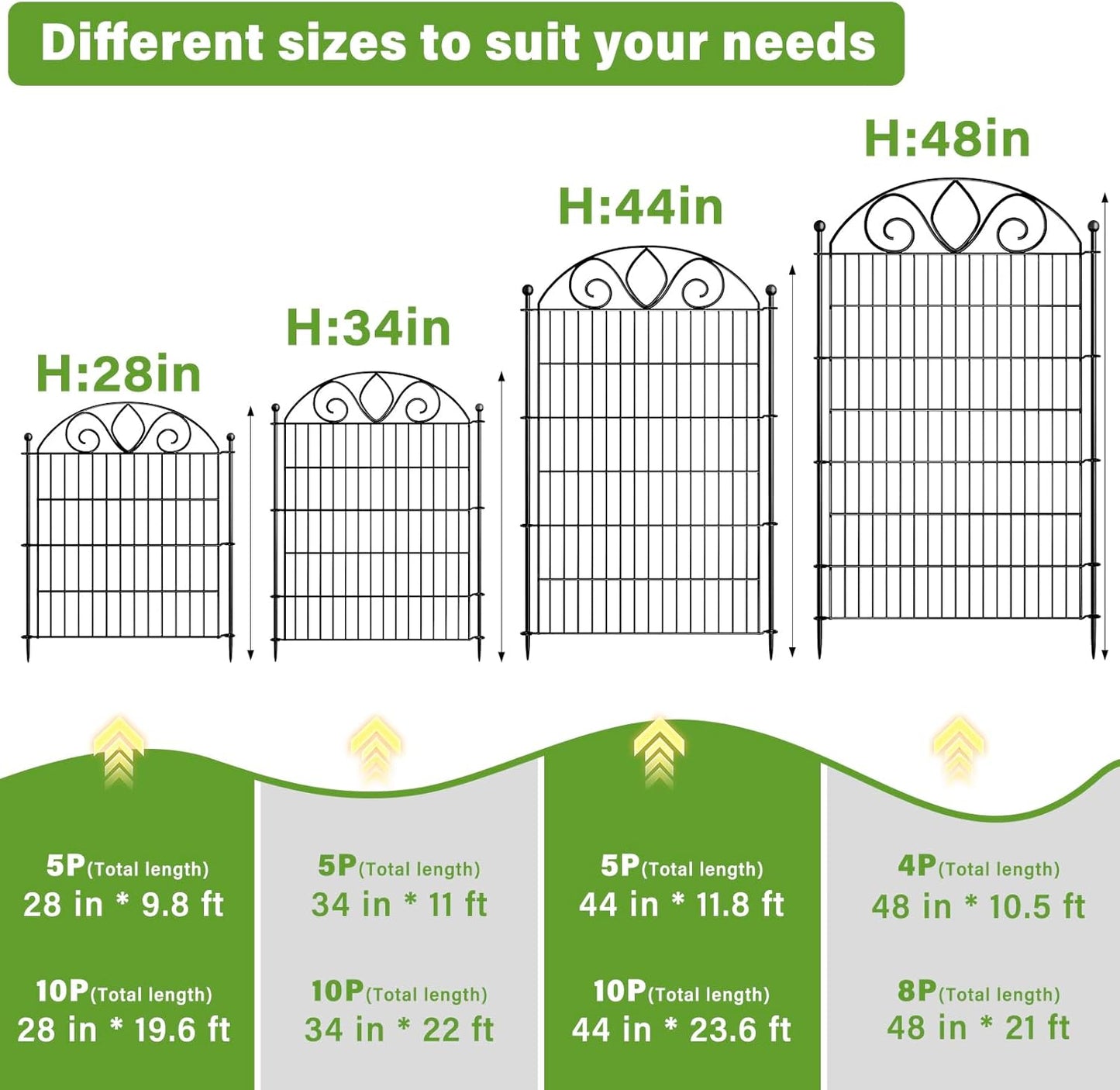 8 Panels No Dig Tall Garden Fence with Gate – 48" H X 21' L Rustproof Metal Dog Fence Outdoor for Yard, Decorative Animal Barrier Fence for Pet, Garden Border, Patio, Flower | Temporary Fencing