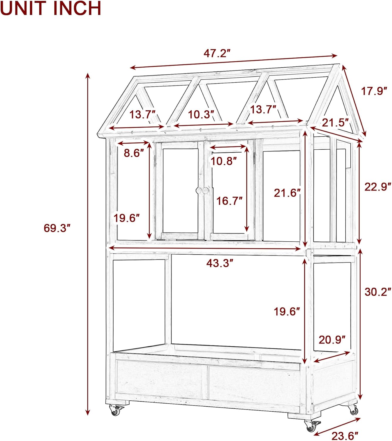 Portable Cold Frame Greenhouse with Wheels , Wooden Mini Greenhouse Cabinet for Gardens & Balconies , Openable Roof Design & Built-in Storage Box ,Easy-to-Move & Durable (Green)
