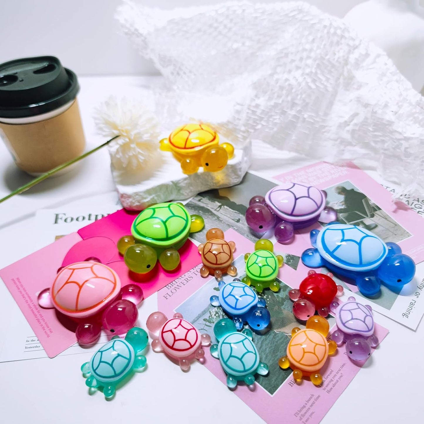 5 Pcs Large Glow in The Dark 3D Resin Turtles Miniature Garden Figurines,Accessories for Decorating DIY Dollhouse Fish Tank Fridge Wall Art, Safe, Durable, Non Fading 5 Colors