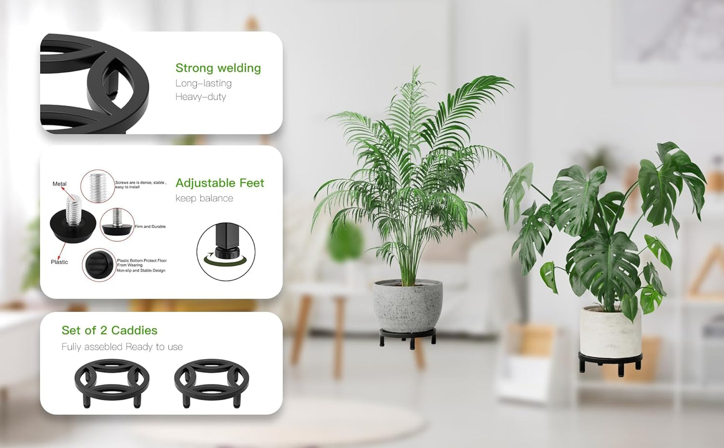 Zhongma 2 Pack 8.7" Sturdy Potted Plant Stand Flower Pot Holder Heavy Duty Construction, Low Plant Stand for Home Indoor and Outdoor, Sturdy plant riser and saucer without Installation Required