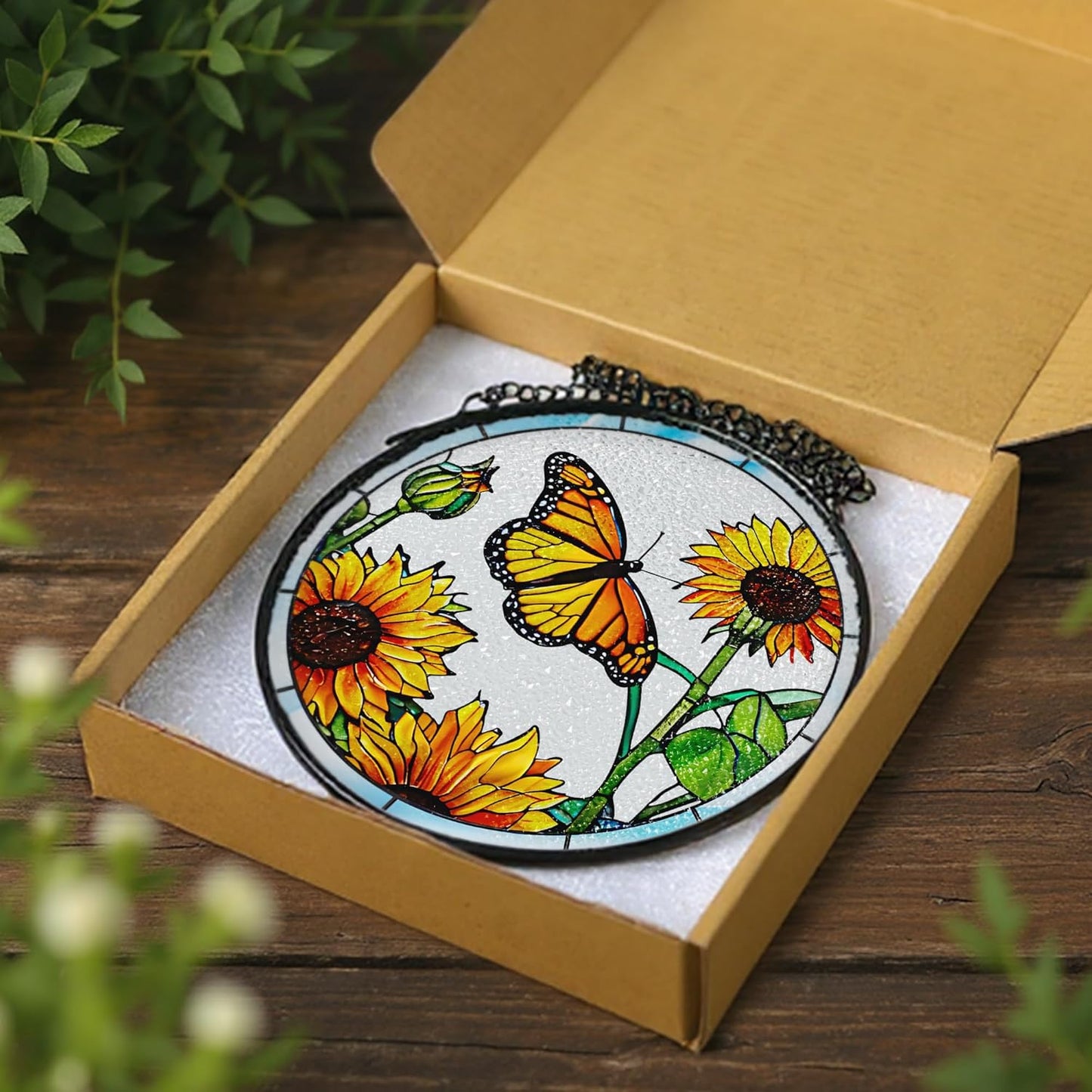 Stained Glass Window Hanging, 8 Inch Butterfly Sun Catchers Indoor Window, Suncatchers for Windows Hanging, Home Decoration and Christmas, Festival, Mother's Day, Birthday, Gifts for Women, Mom