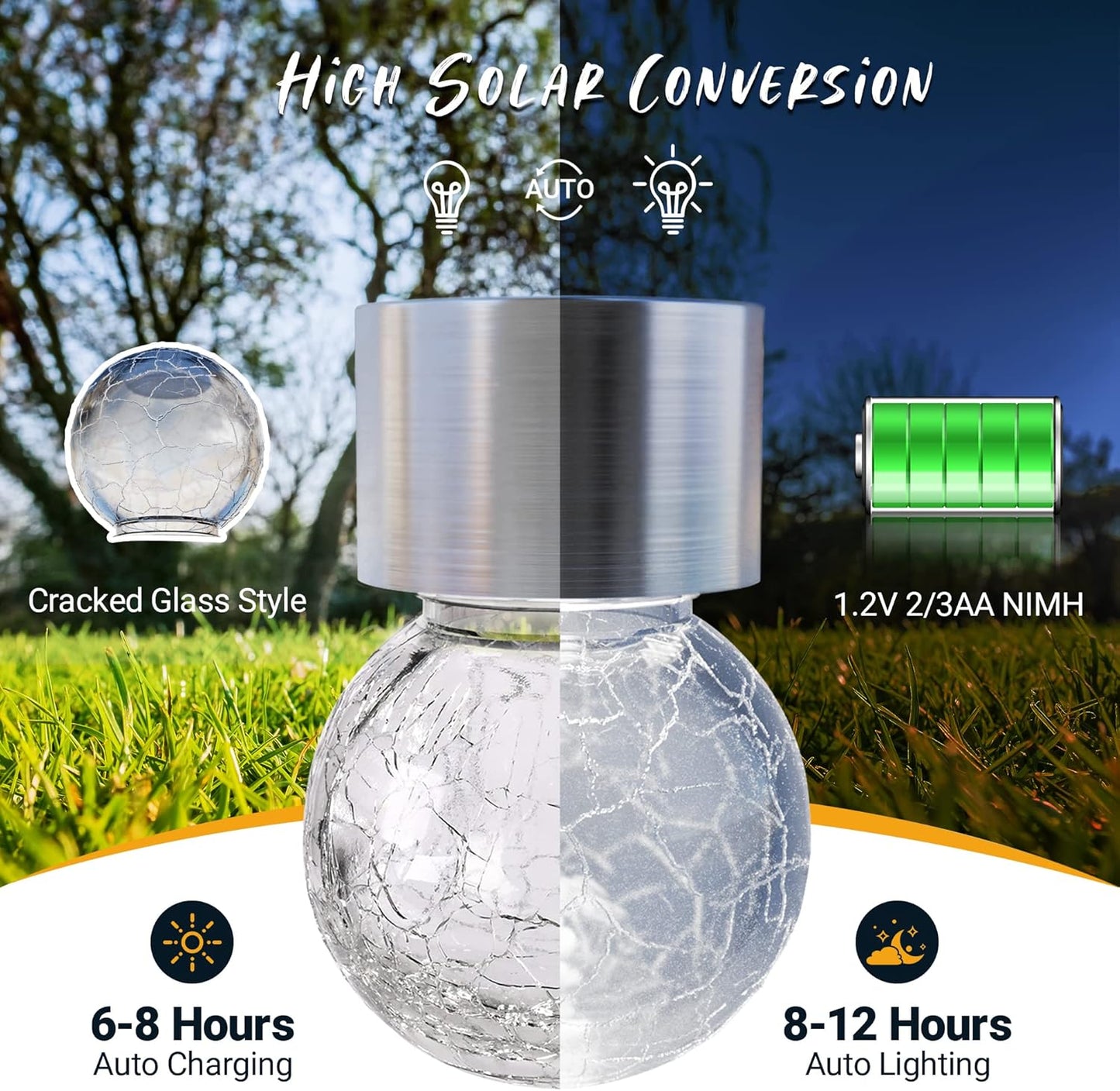 GIGALUMI 12 Pack Solar Outdoor Lights, Solar Hanging Lights for Christmas Decoration-Cracked Glass Solar Lights Outdoor Waterproof for Garden, Yard, Fence, Tree(Cold White)