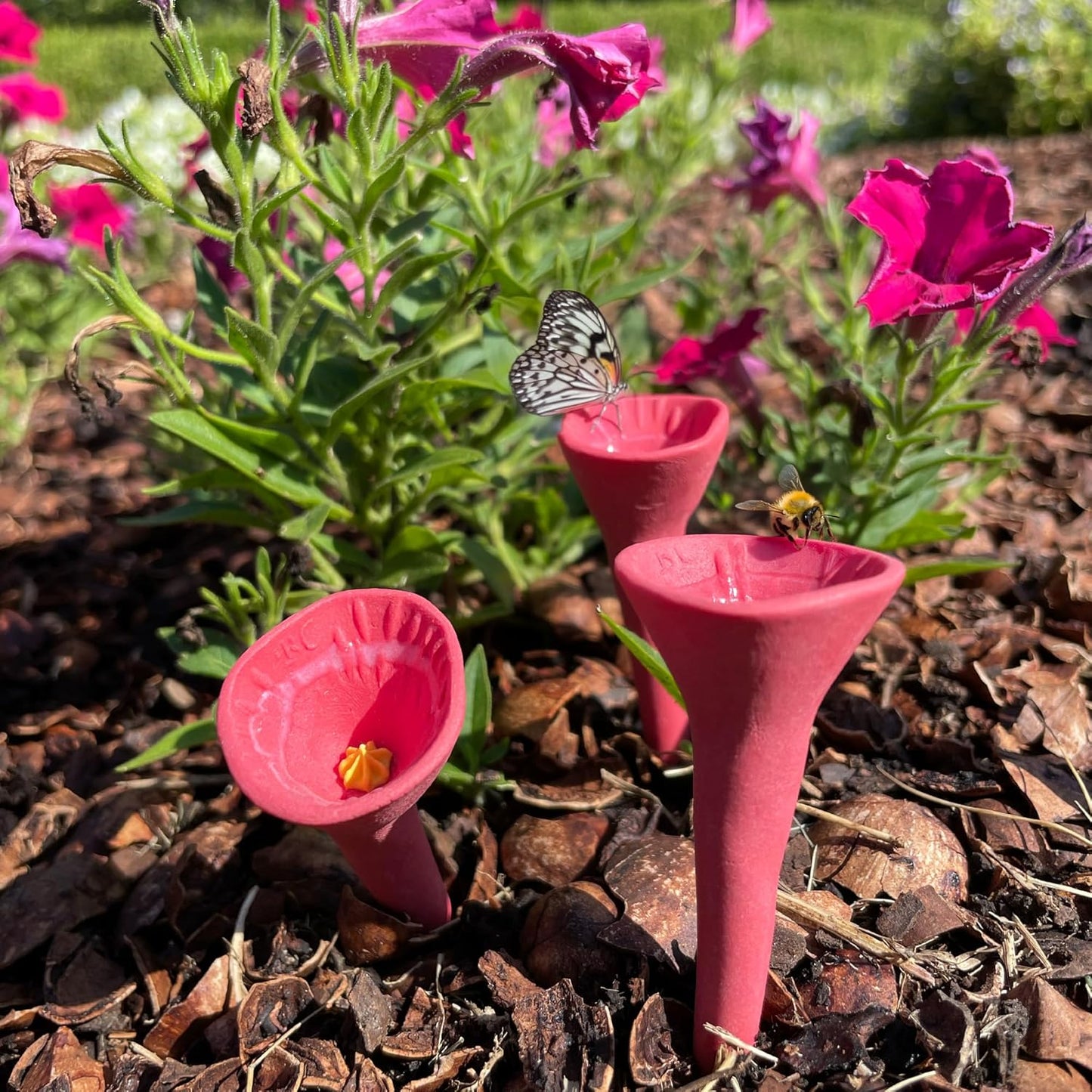 5 Pack, Bee Watering Station, 100% Handmade Porcelain, Bee and Butterfly Feeder for Garden, Outdoor Feeder for Thirsty Pollinators, 0 Plastic, Bee Attracting Glaze (5, Butterfly Special Red)