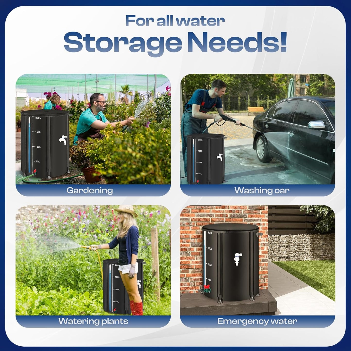 Collapsible Rain Barrel, Portable Rain Water Collection System Kit, 53 Gallon – Foldable Water Tank & Storage Reservoir with Spigot for Garden, Lawn, & Emergency Use