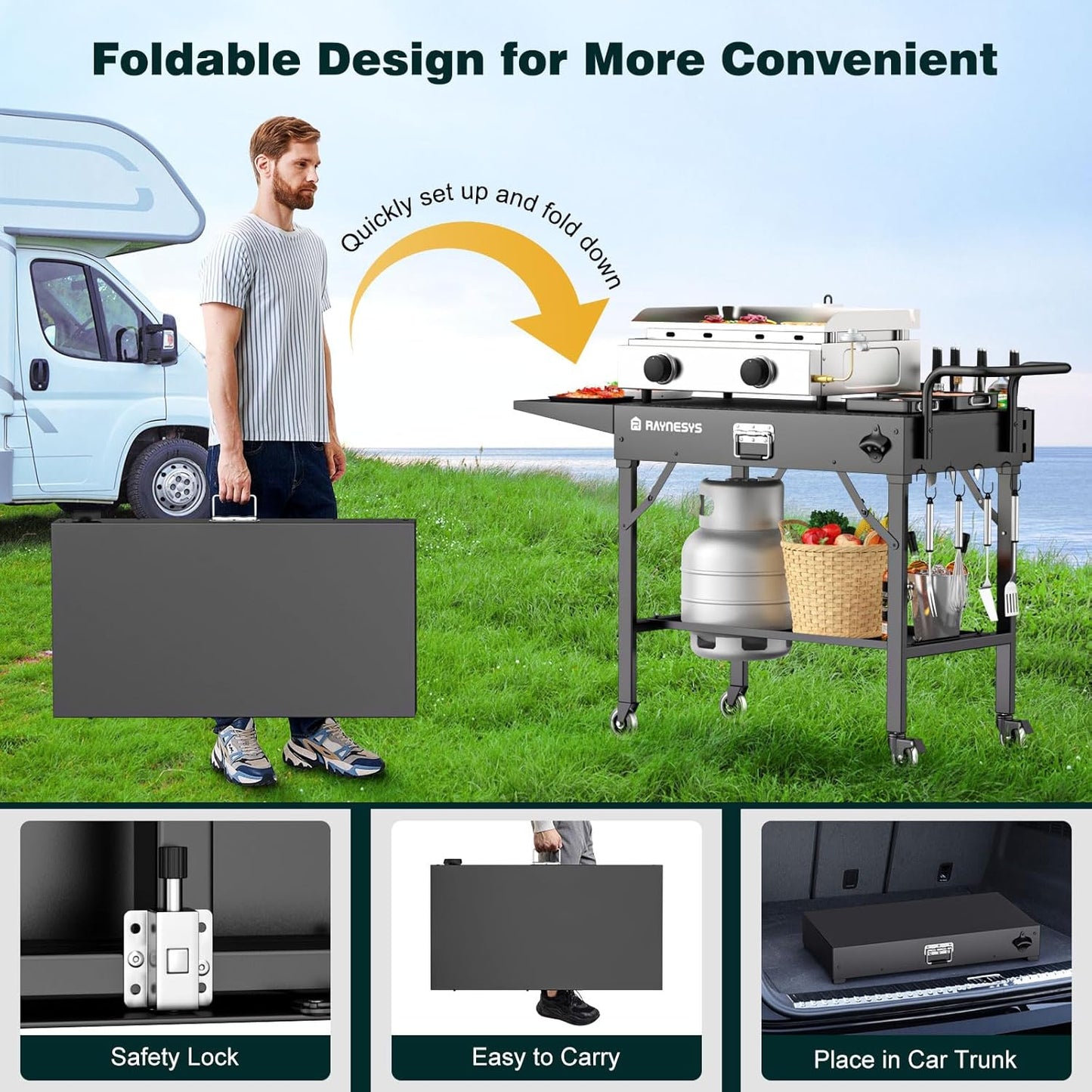 Outdoor Griddle Table, Blackstone Griddle Stand, 440lbs Folding Grill Cart, Pizza Oven Table Stand for Onni,Food Prep Table with Wheels for Outdoor BBQ Camp Ninja Woodfire Grill Stand, 31"W x 17"D